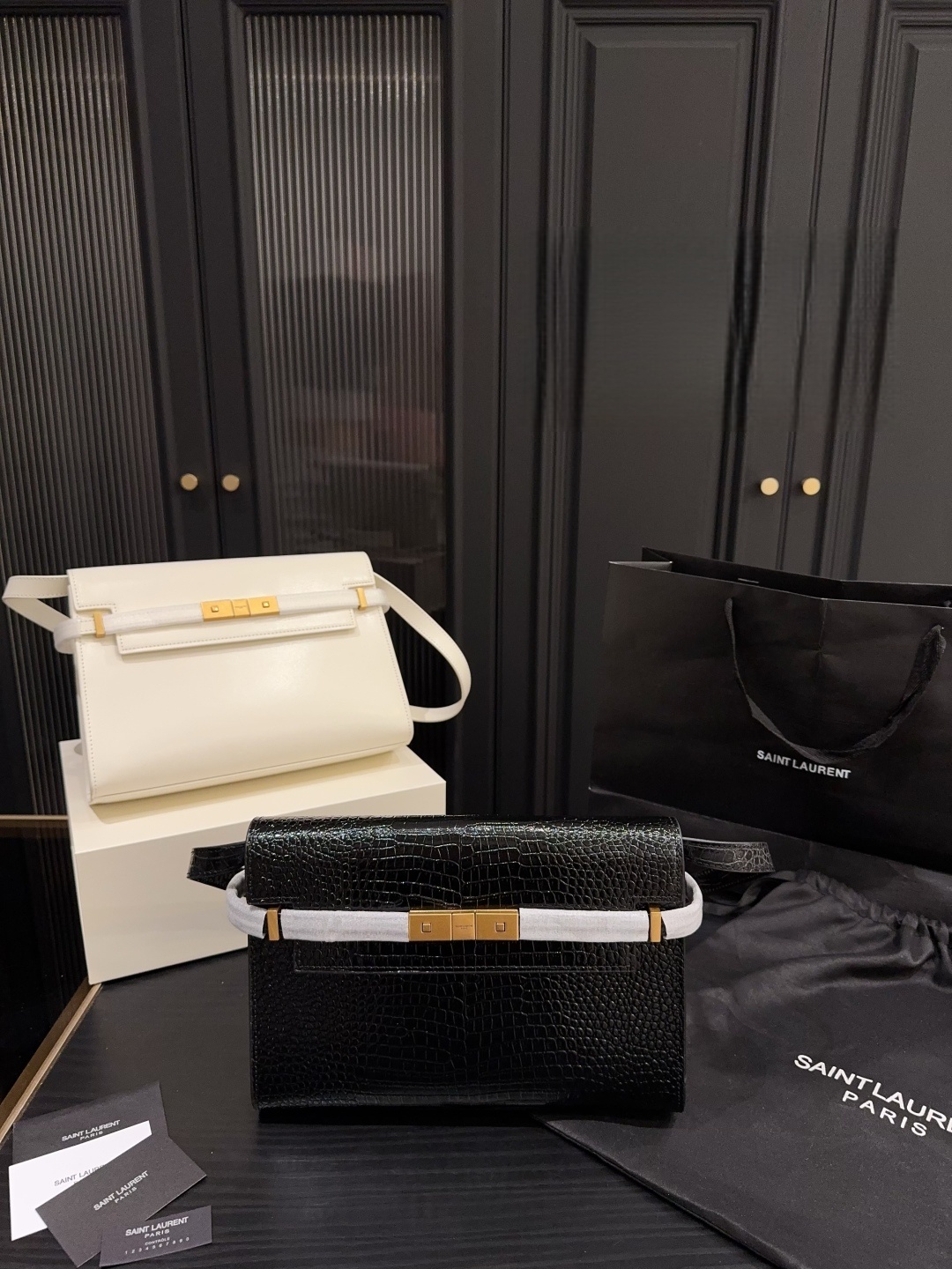 YSL Saint Laurent Manhattan Crocodile-Embossed Baguette Bag