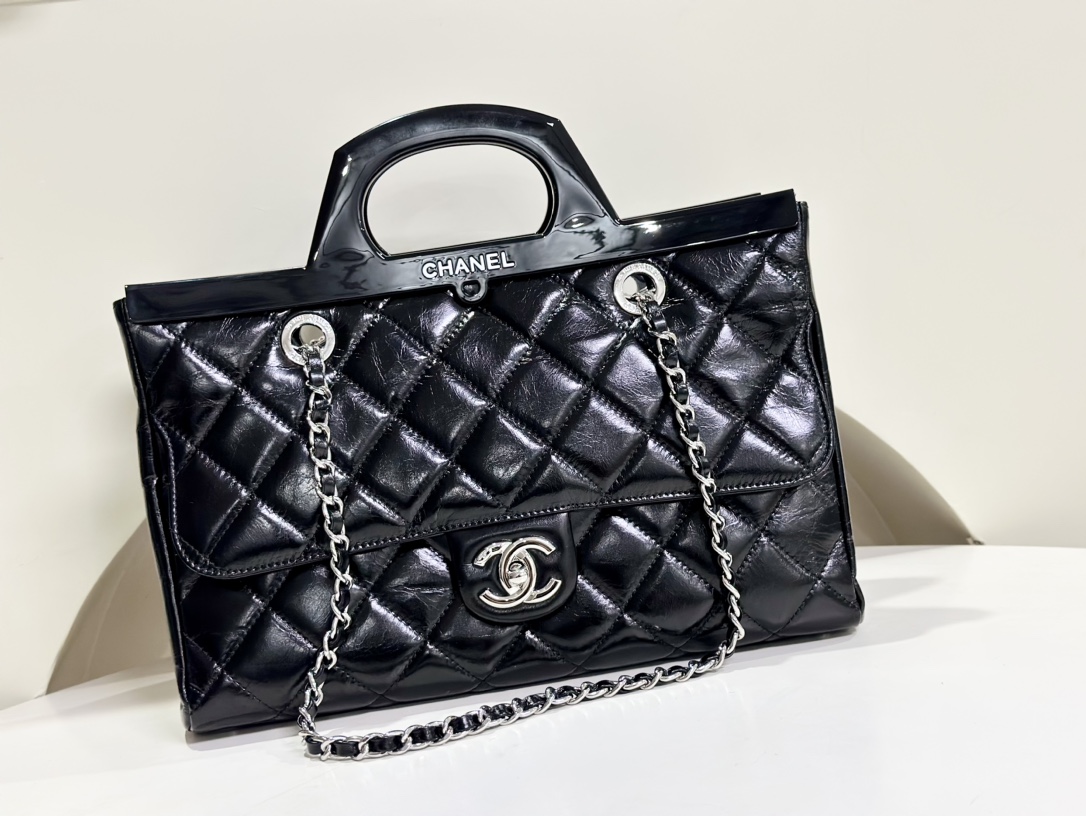 CHANEL black silver hanger bag