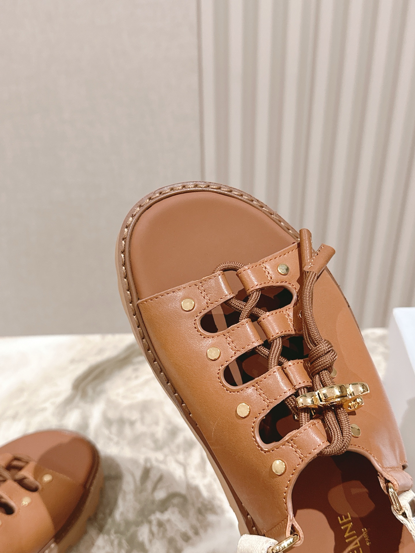 CELINE Triomphe British-Style Roman Flat Sandals & Slides Series