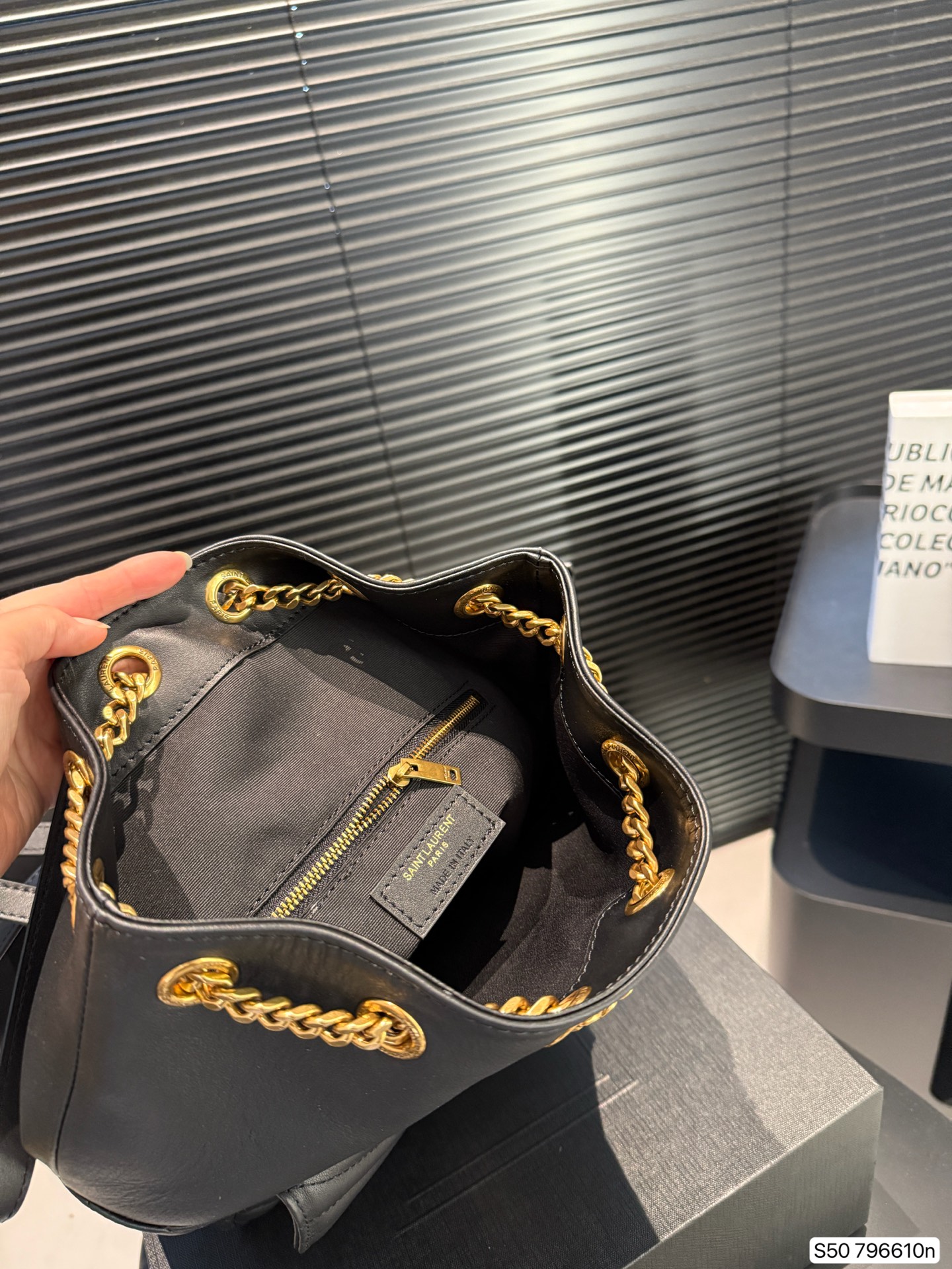 SAINT LAURENT Monogram mini leather bucket bag