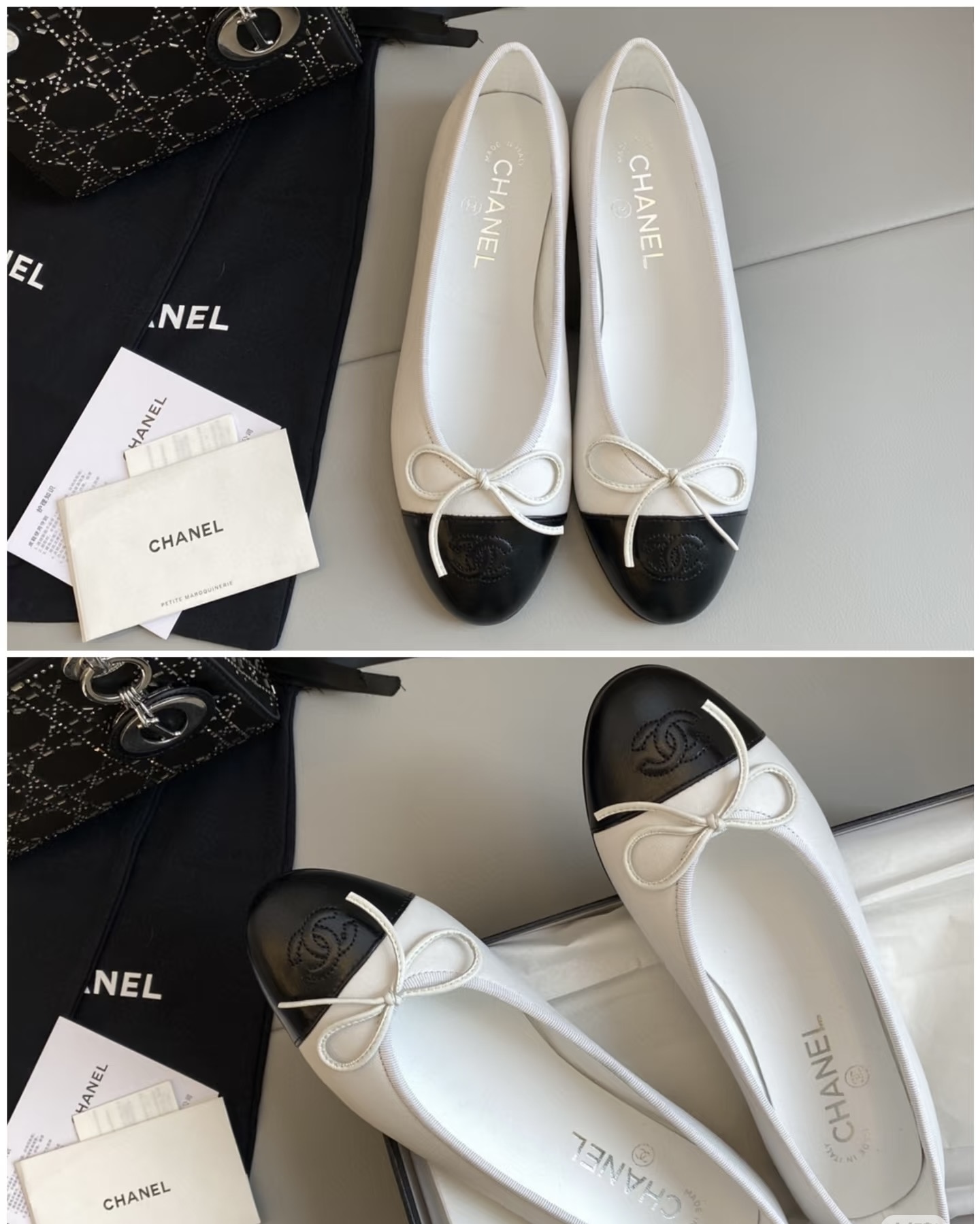 Chanel-Scarosso contrasting-toecap leather ballerina shoes