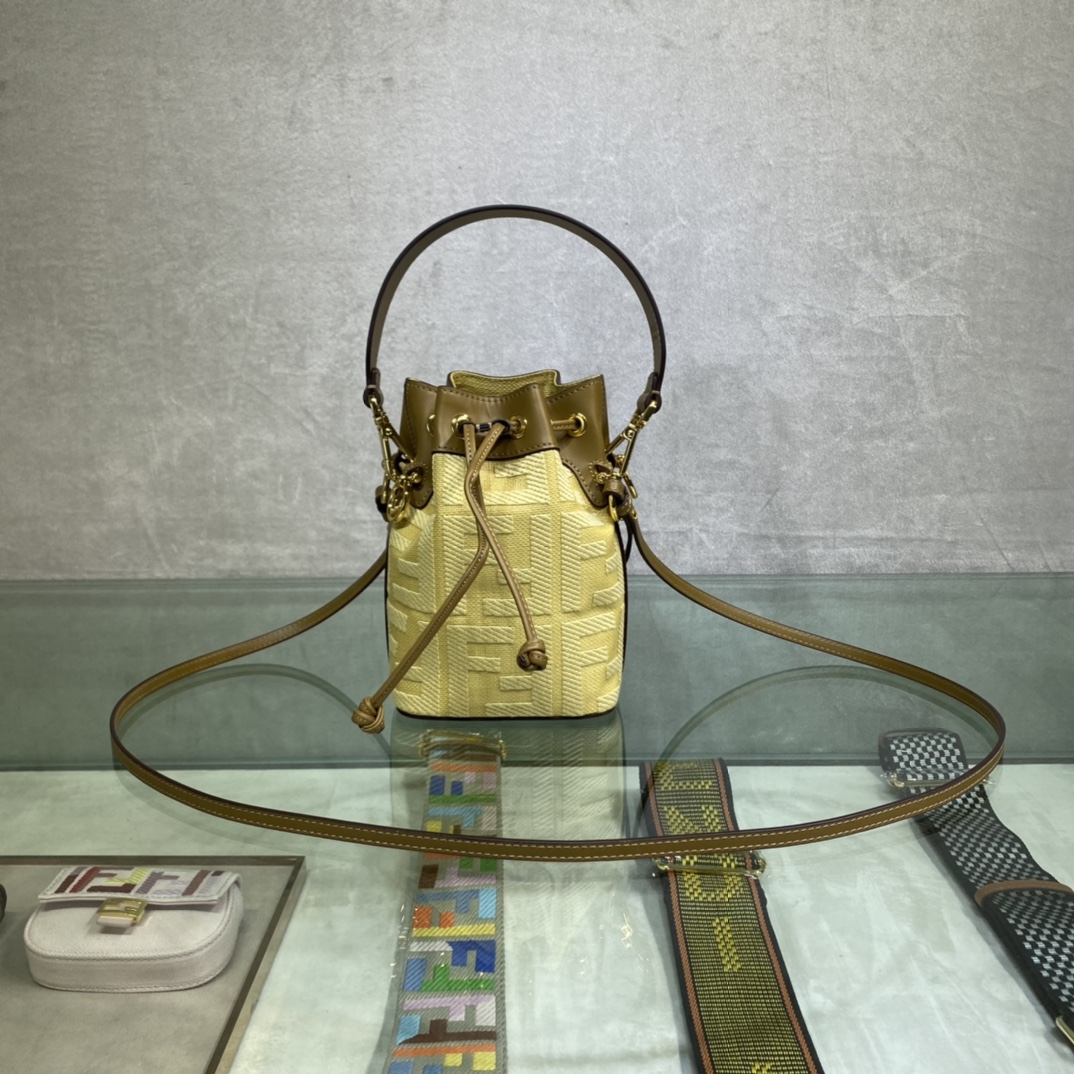 FENDI-Denim FF Logo Embroidered Bucket Bag