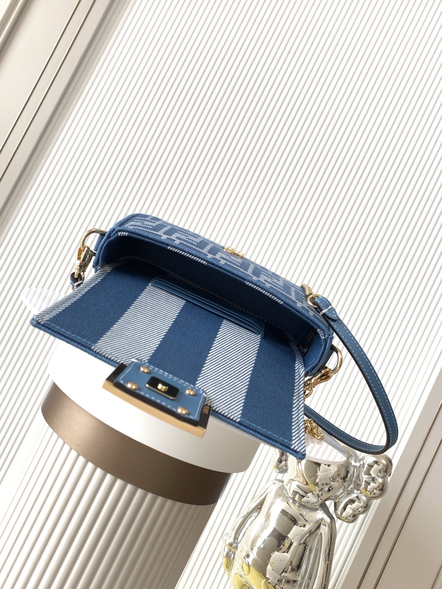 FENDI Baguette Mini Blue denim-effect FF jacquard bag