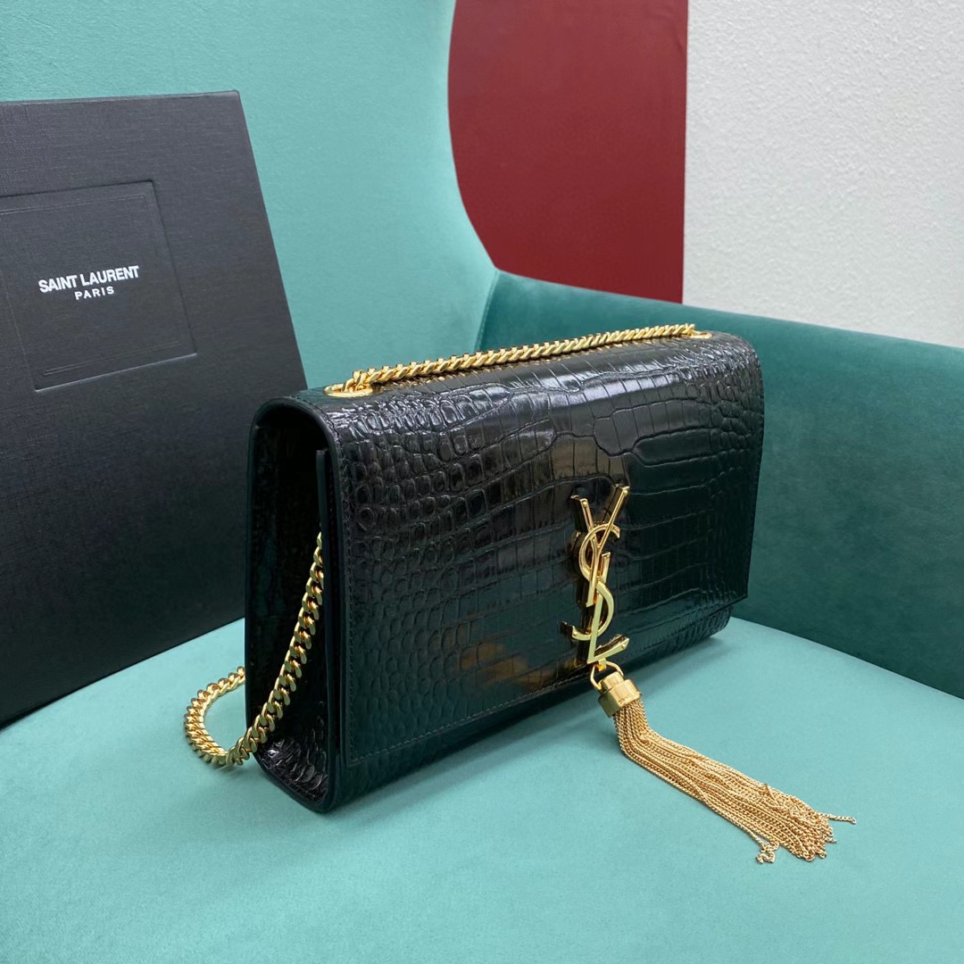 YSL Kate Croc-Embossed Tassel Bag