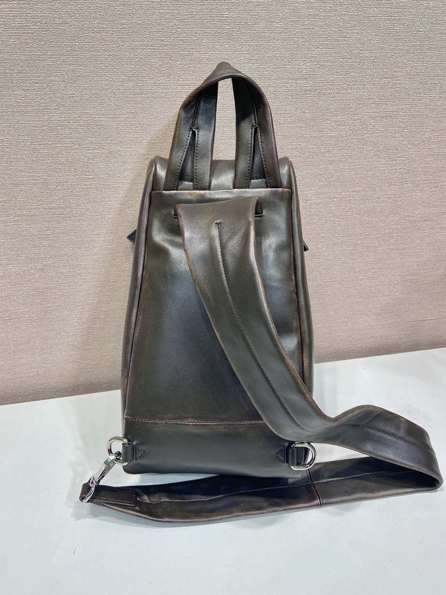PRADA Distressed Leather Crossbody Bag
