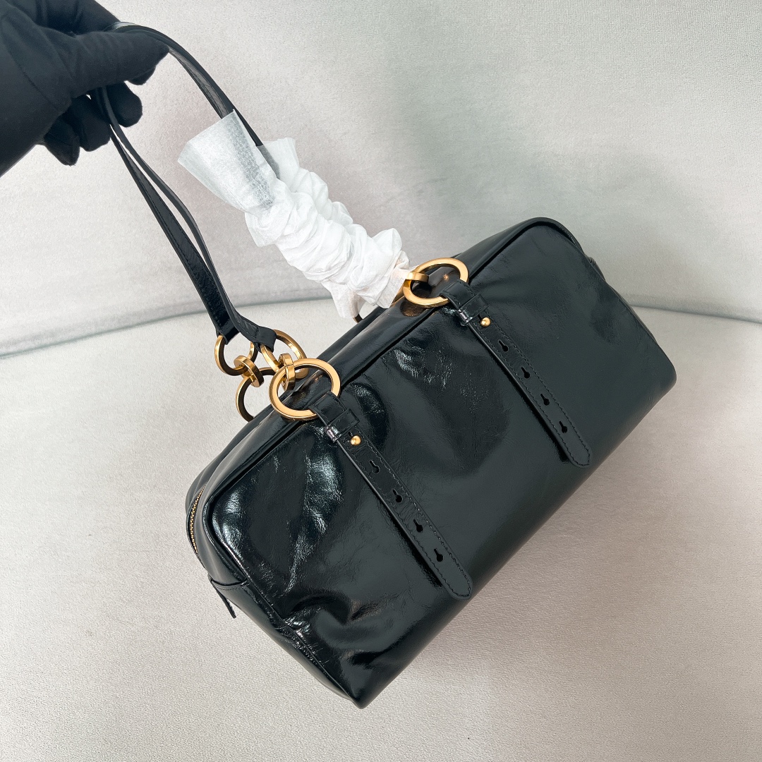 Prada-2025 Oil-Wax Leather Dangel Bag 1BB138-Black