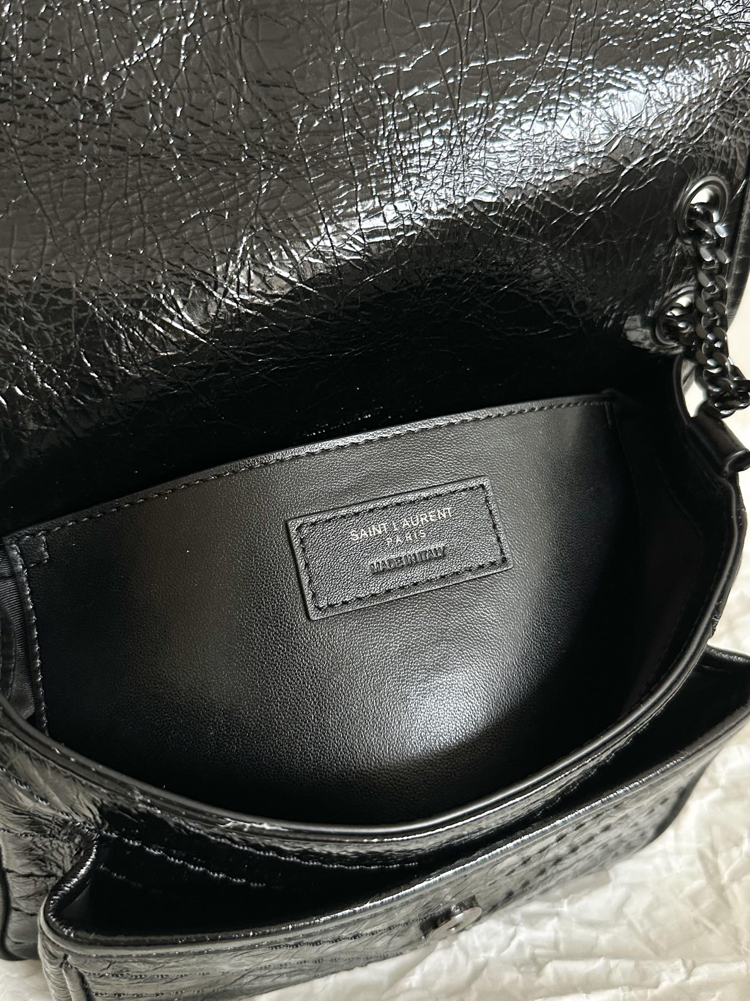 YSL Niki Oil Wax Leather in Black: Small Black Chain