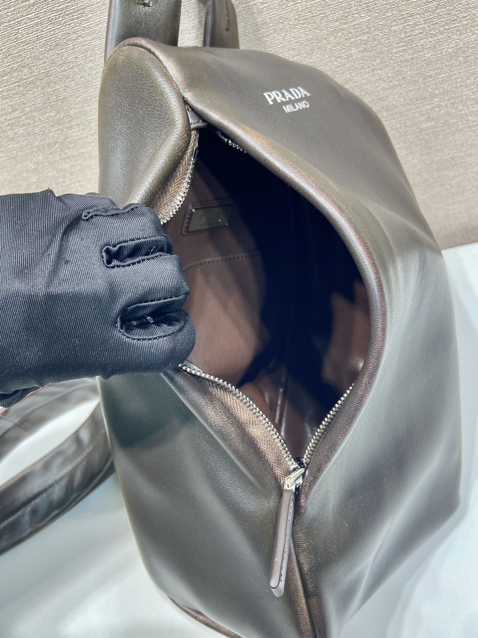 PRADA Distressed Leather Crossbody Bag