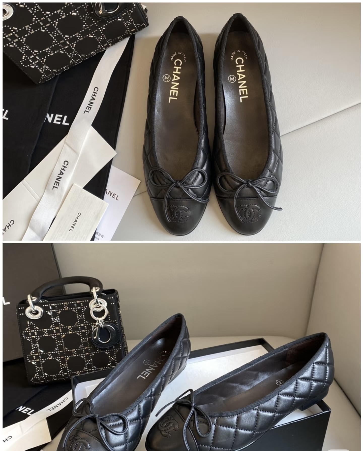 Chanel-Scarosso contrasting-toecap leather ballerina shoes