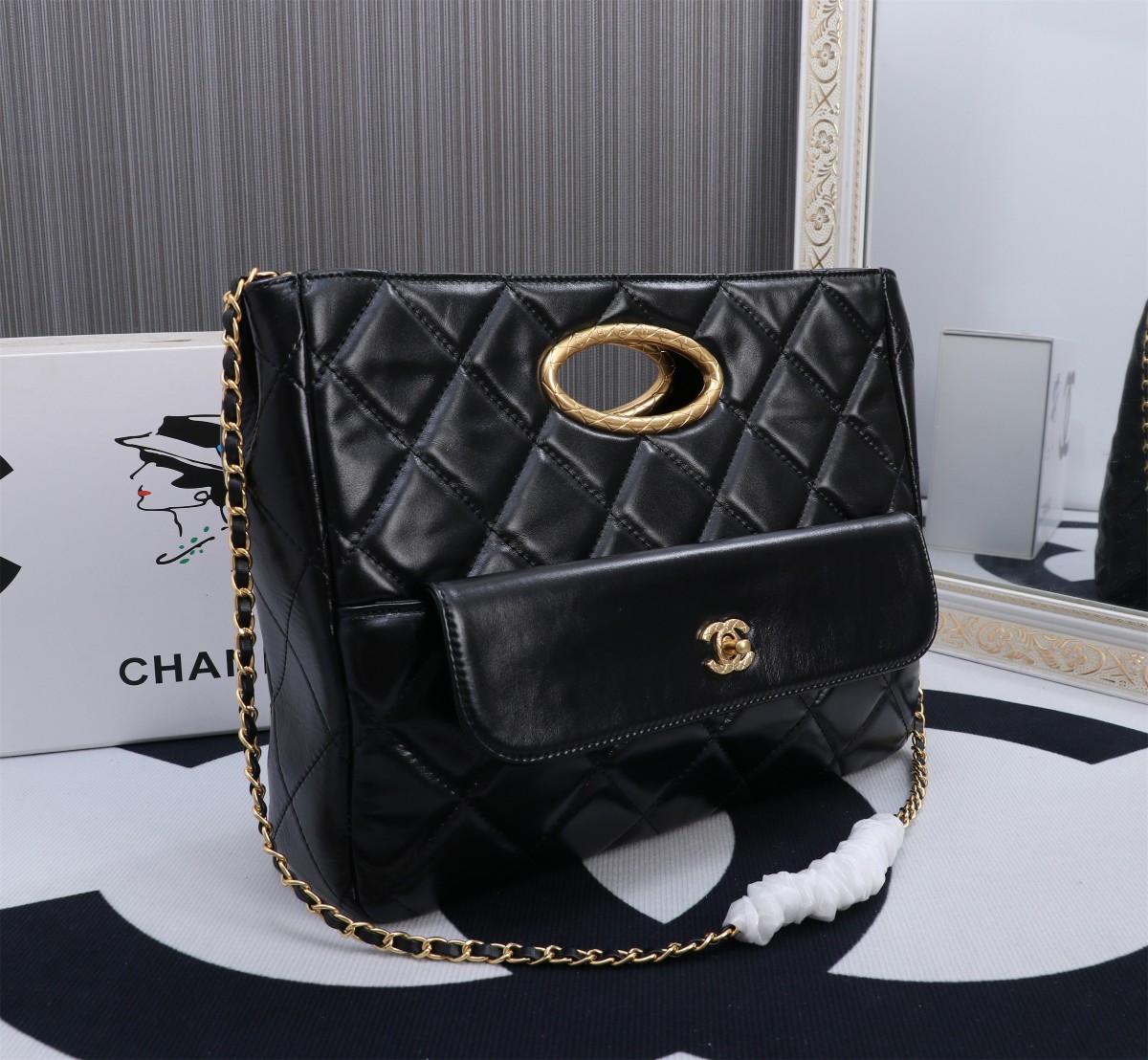 Chanel 24B Black & Gold Evening Bag