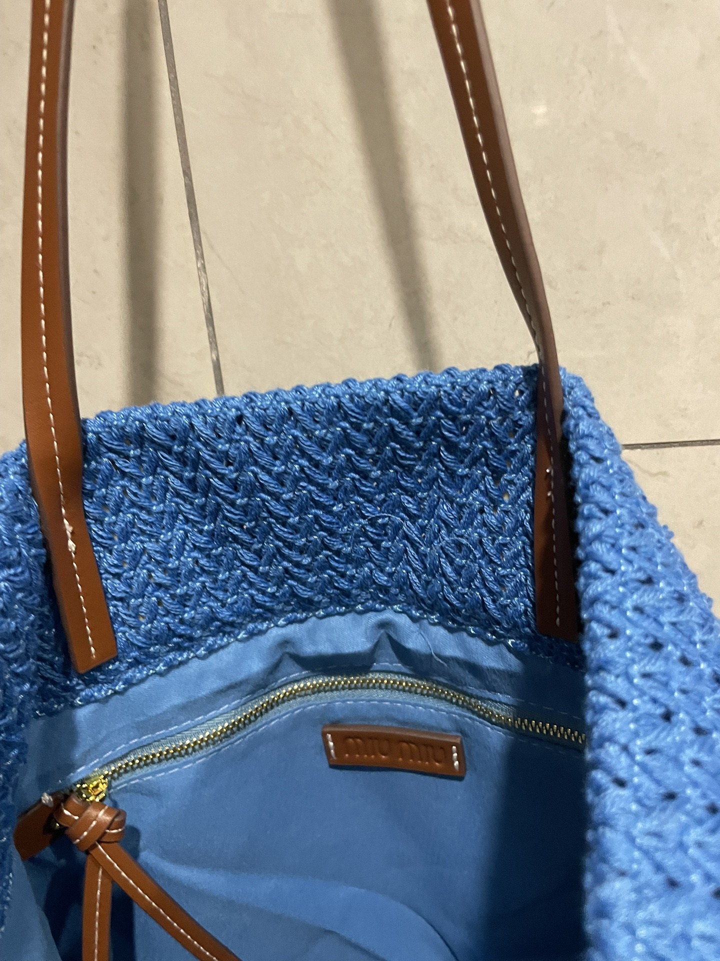 Miu Miu-Raffia woven tote bag