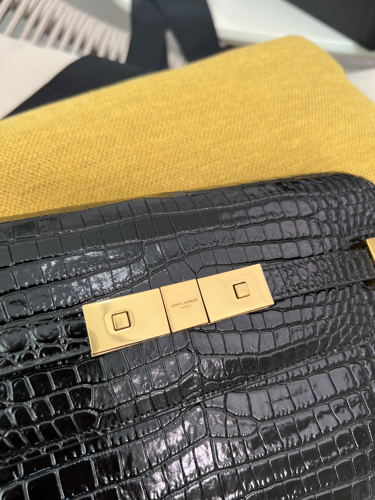 YSL-Manhattan small crocodile-effect leather shoulder bag