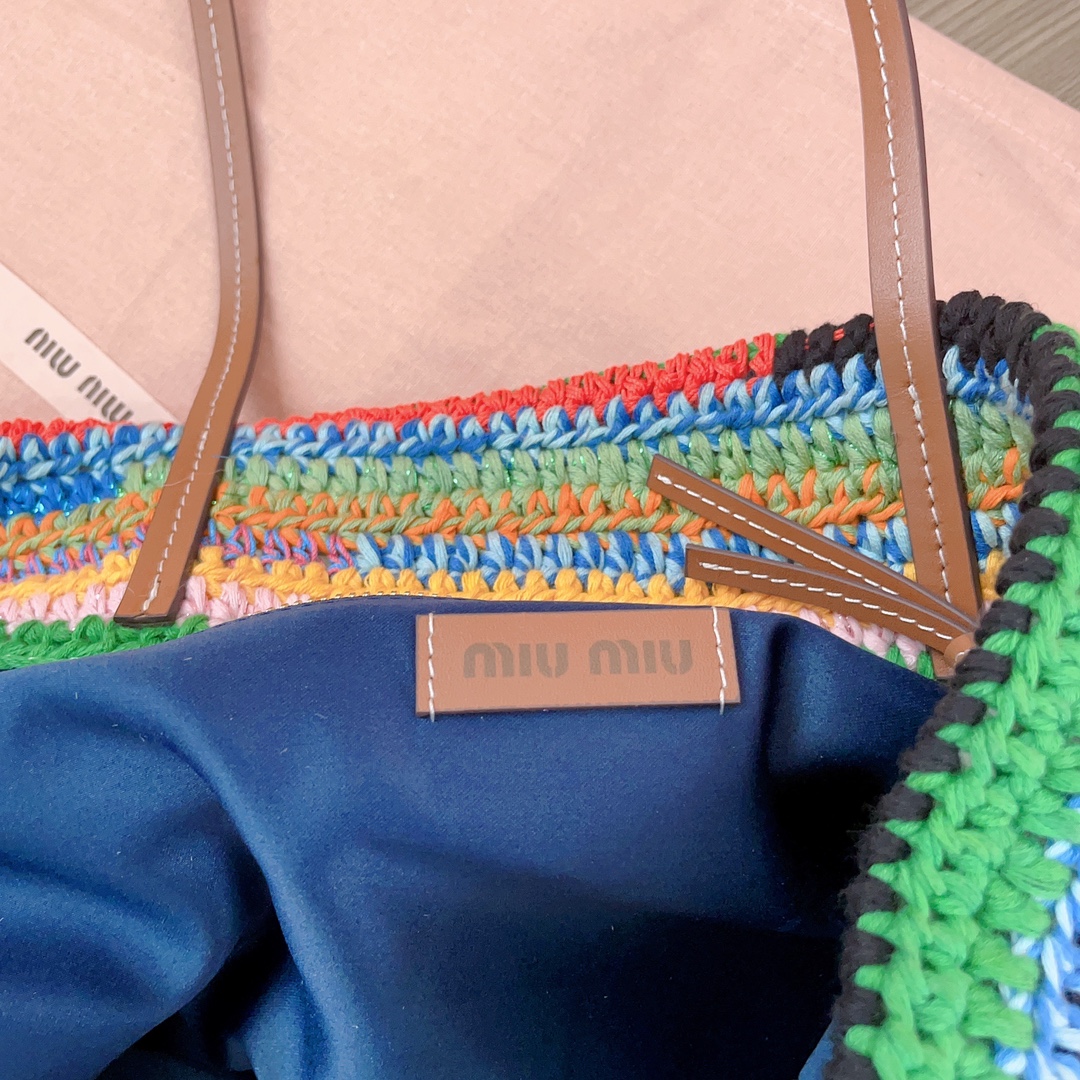 MiuMiu Raffia-effect woven tote bag