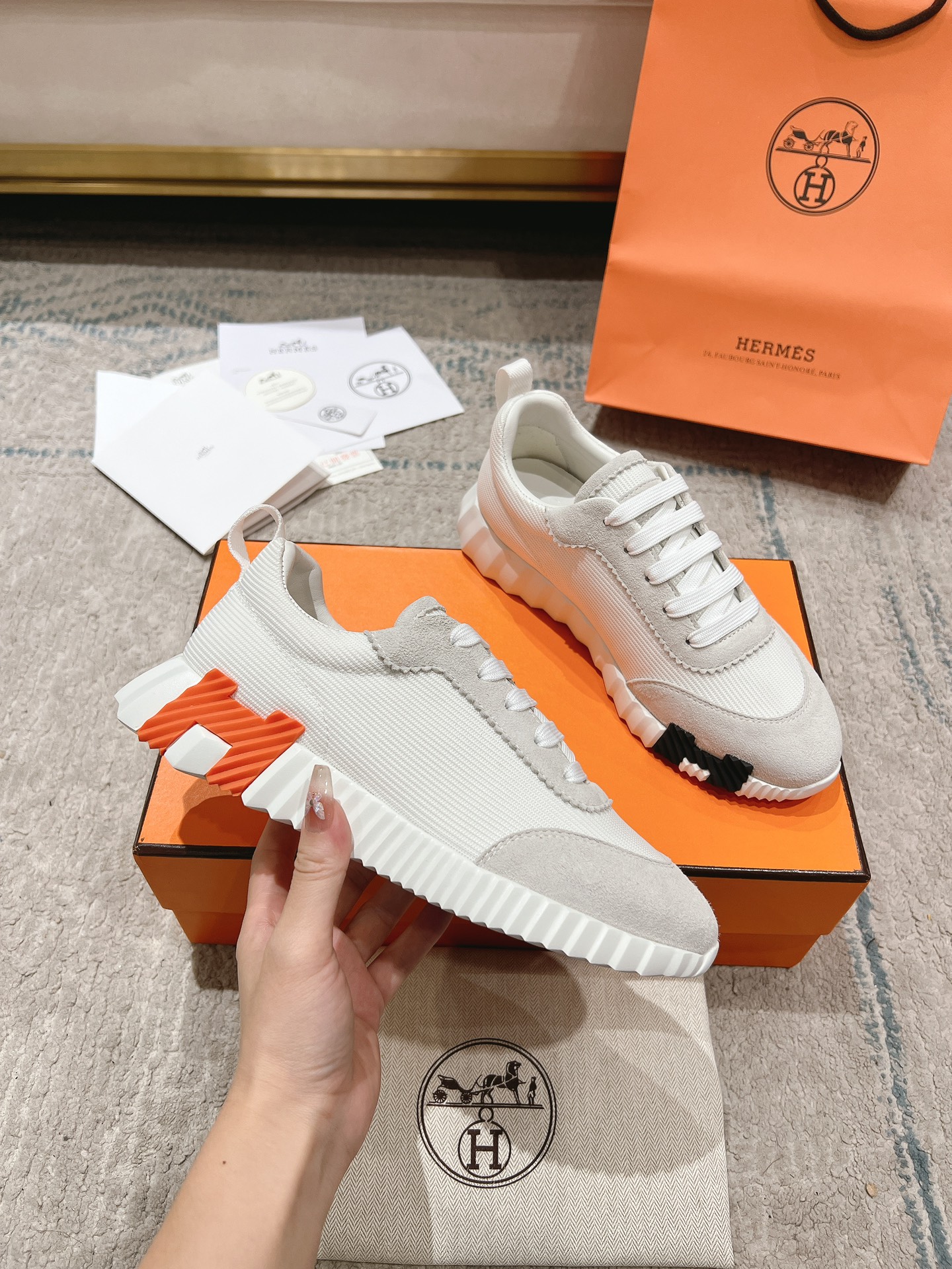 Hermes early autumn new couple casual shoes-white