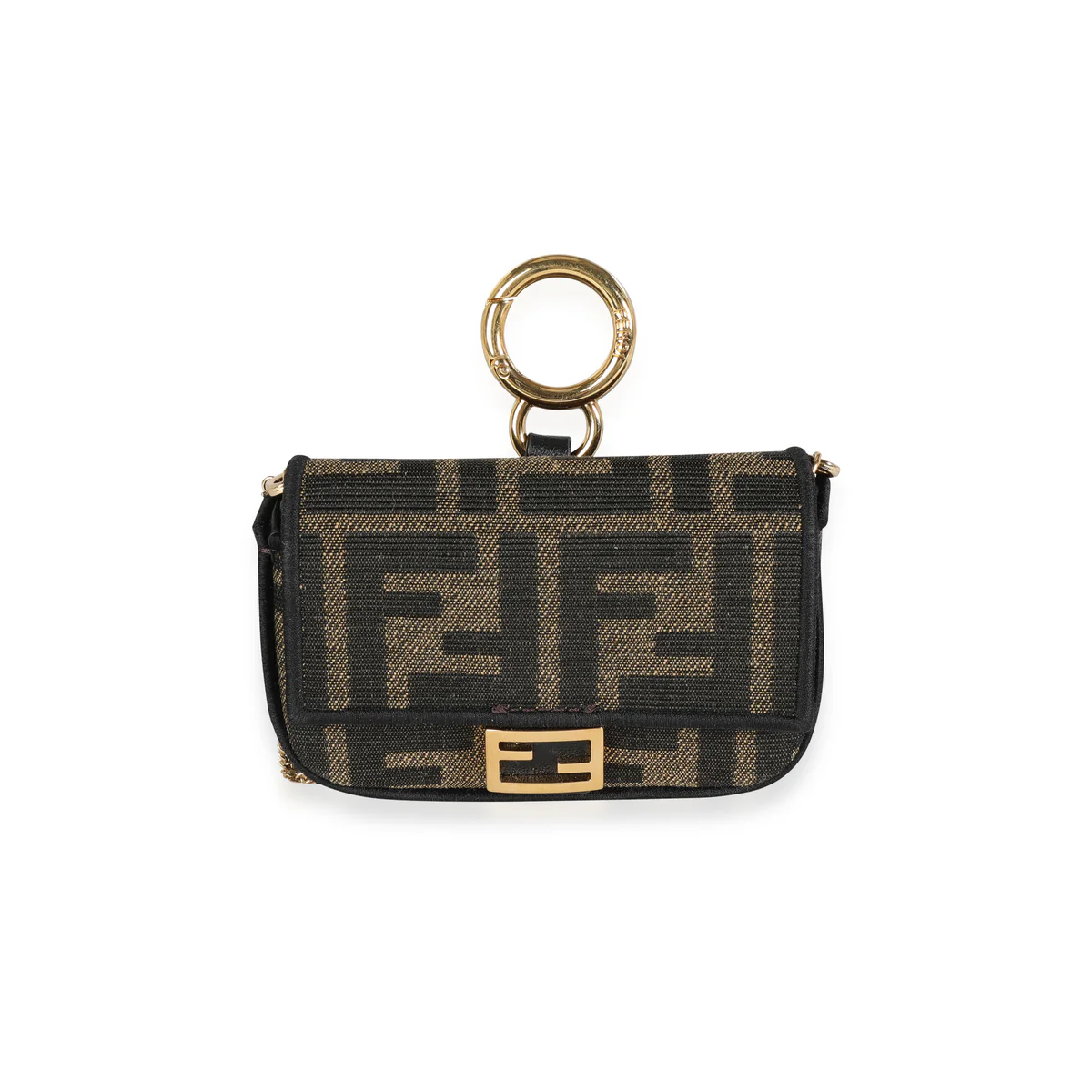 Fendi Brown Jacquard FF Monogram Fabric Nano Baguette Charm