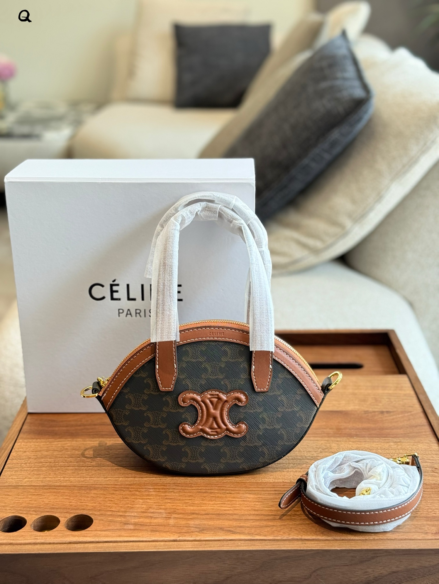 Celine OVAL BAG IN Triomphe Canvas and calfskin