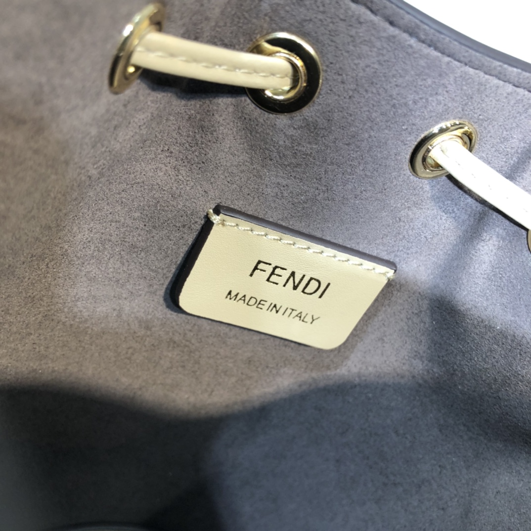 FENDI-Calfskin FF Logo Bucket Bag-Beige