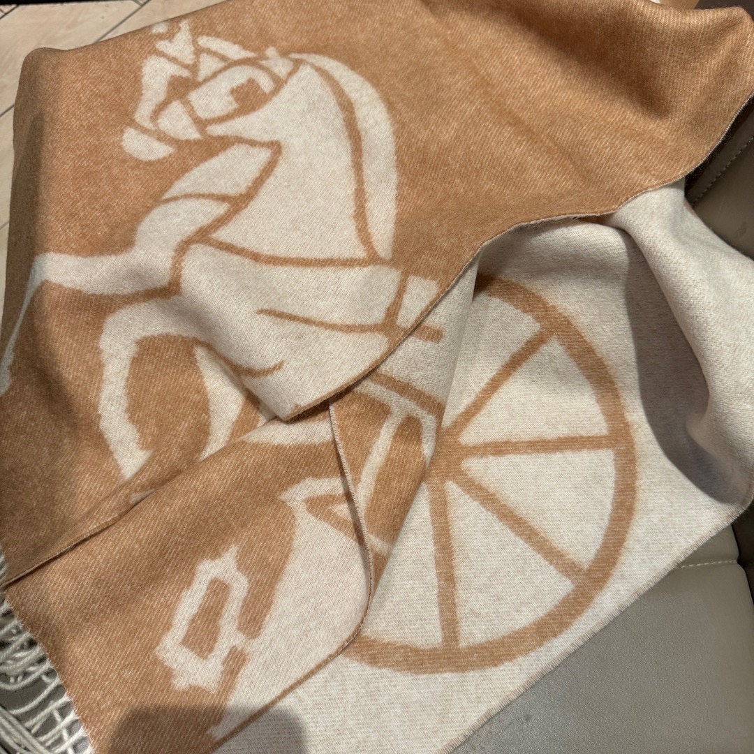 Hermes- double jacquard scarf with thick fringe
