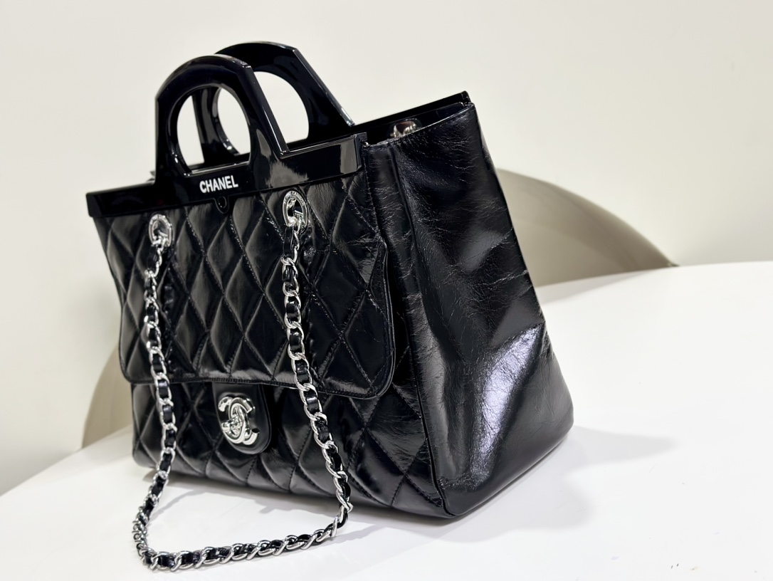 CHANEL black silver hanger bag