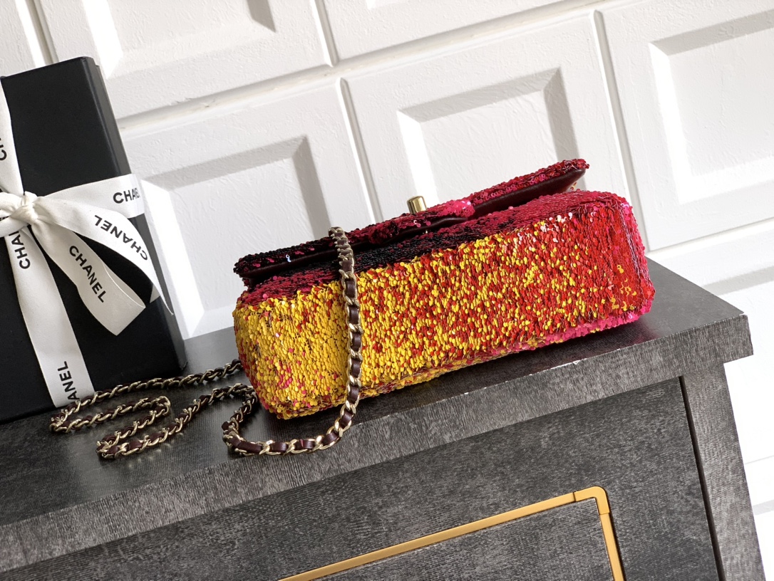 Chanel Shaded Sequins Mini Flap Black Burgundy Red Yellow