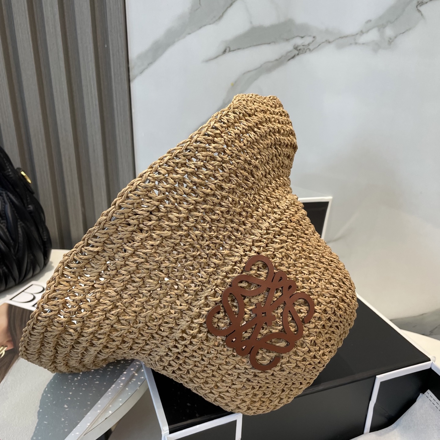 Loewe Crochet Raffia Hat in Tan