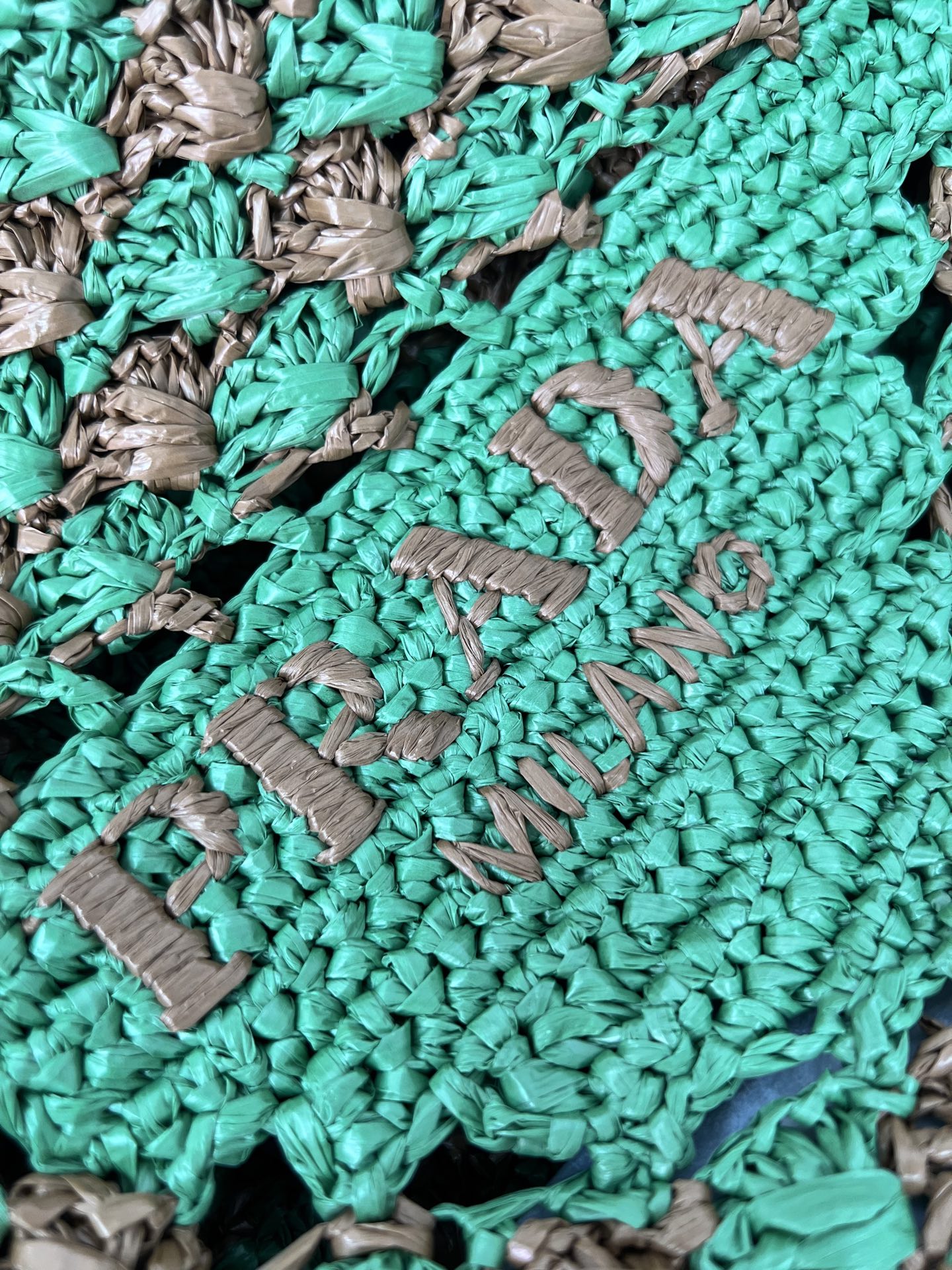 Prada Crochet tote bag-Lawn Green/Caramel