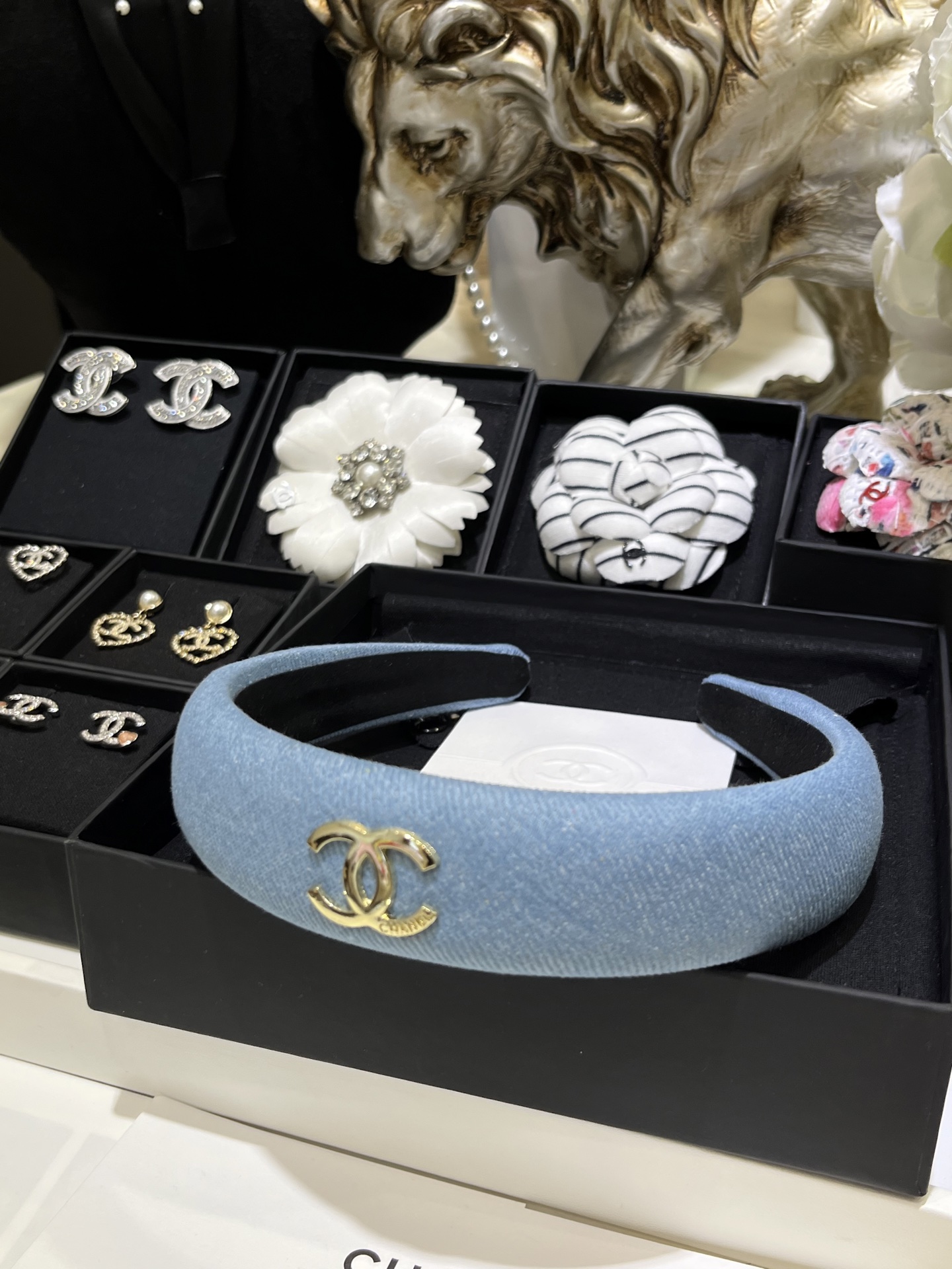 New Gold Double C Denim Wide Headband