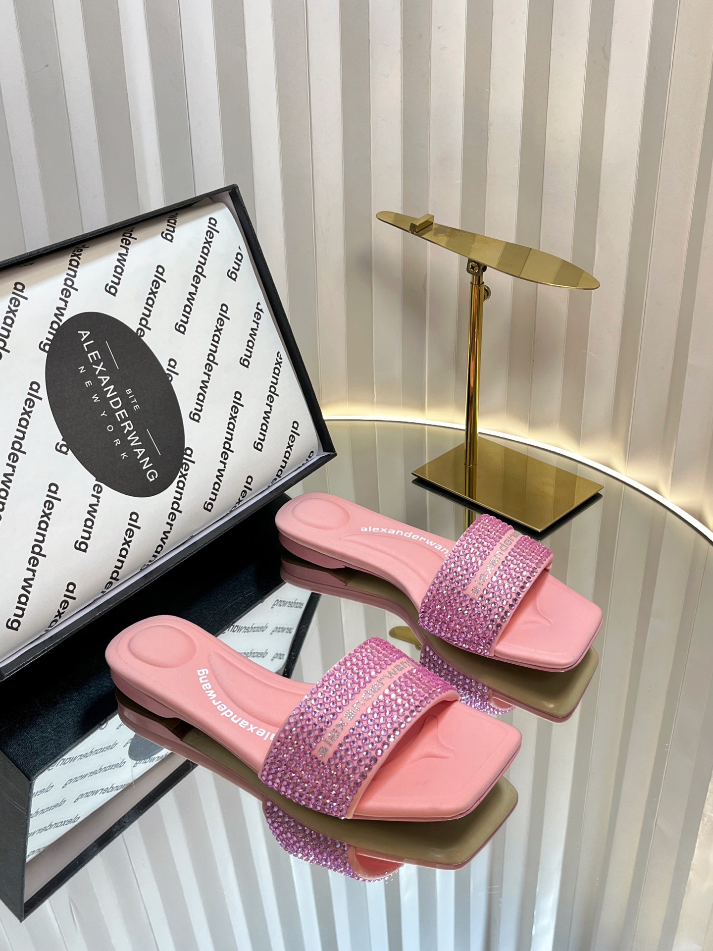 AlexanderWang Crystal Denim Slides
