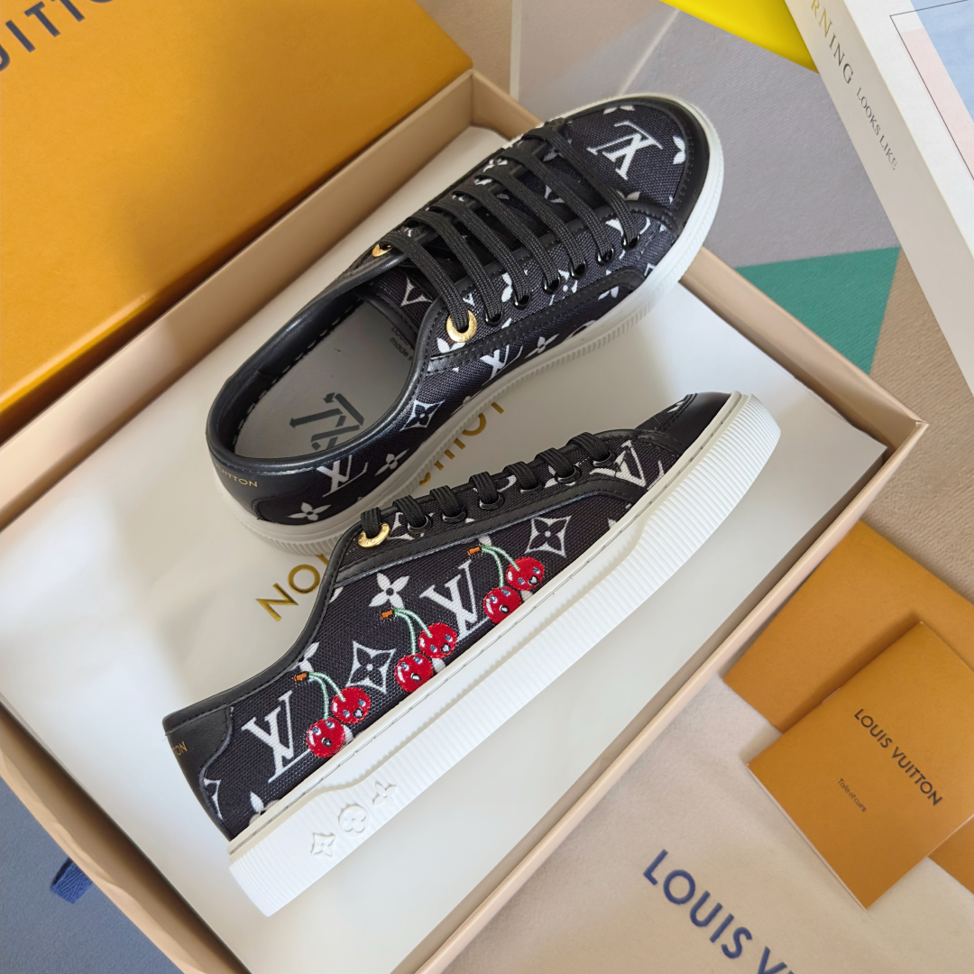 LV Lagoon Denim Monogram Embossed Canvas Sneakers-cherry