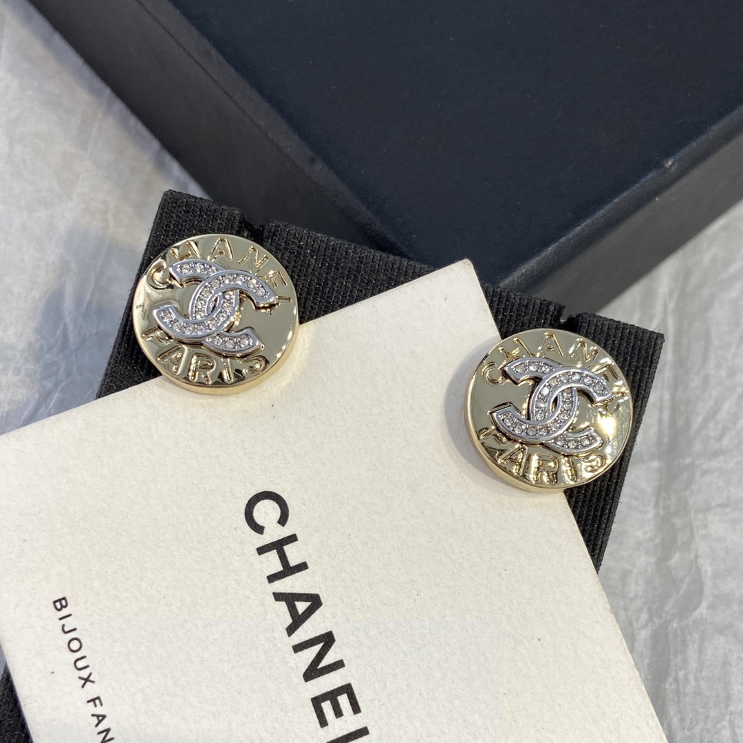 Chanel Button-Style Round Earrings