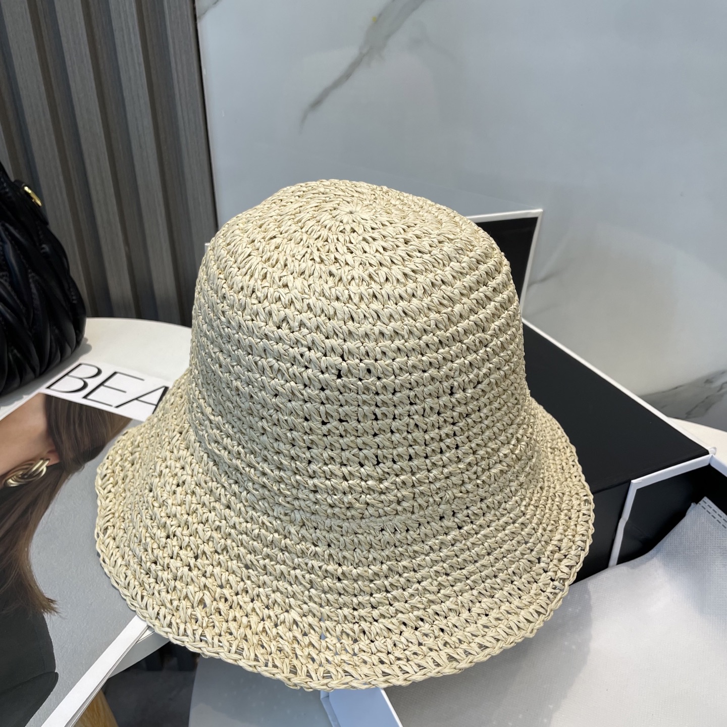 Loewe Crochet Raffia Hat in Off-White