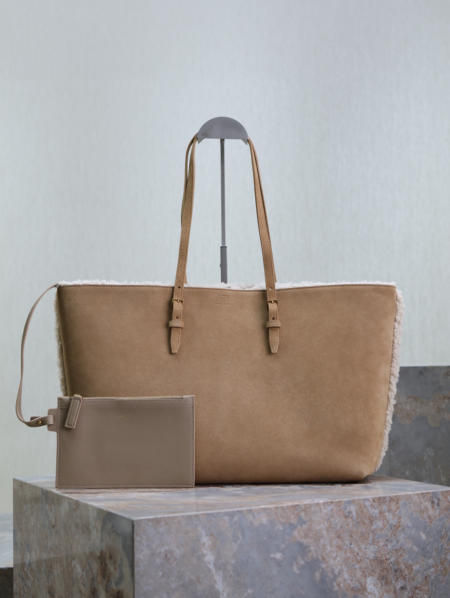 Apricot lamb wool Shopping tote bag