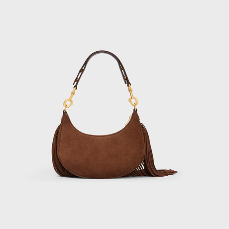 MEDIUM AVA STRAP BAG WITH FRINGES IN SUEDE CALFSKIN BROWN