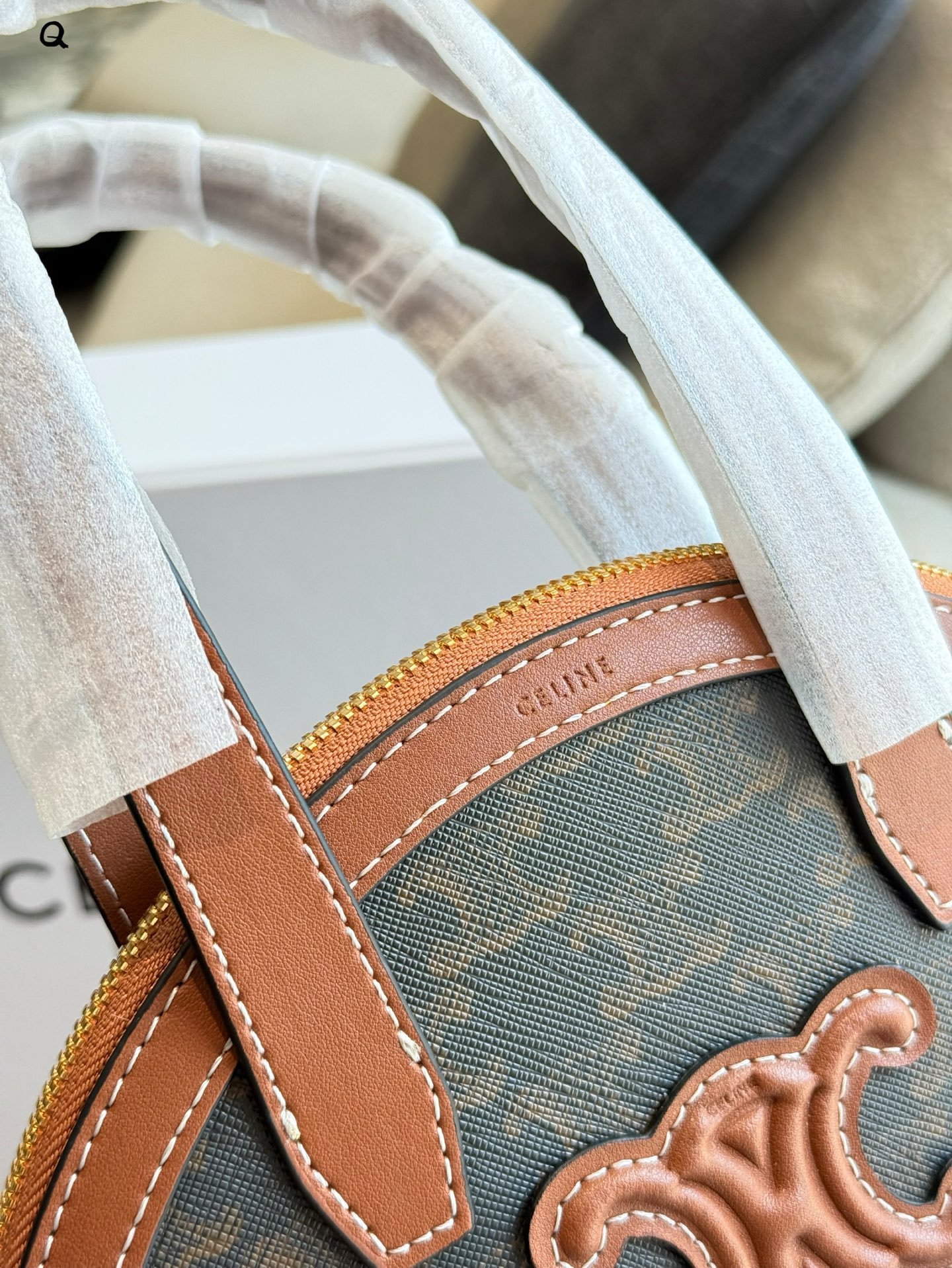 Celine OVAL BAG IN Triomphe Canvas and calfskin