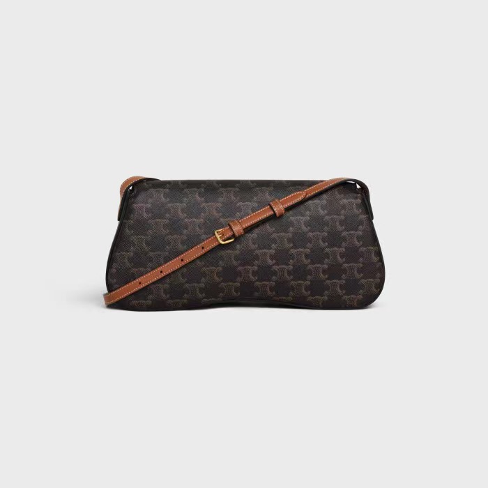 MEDIUM CELINE LOLA BAG IN TRIOMPHE CANVAS AND CALFSKIN TAN