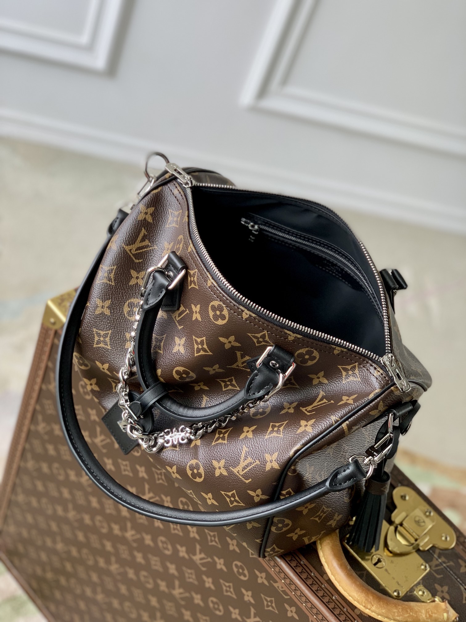Louis Vuitton M12243 Speedy Soft 30 Dark Monogram Black