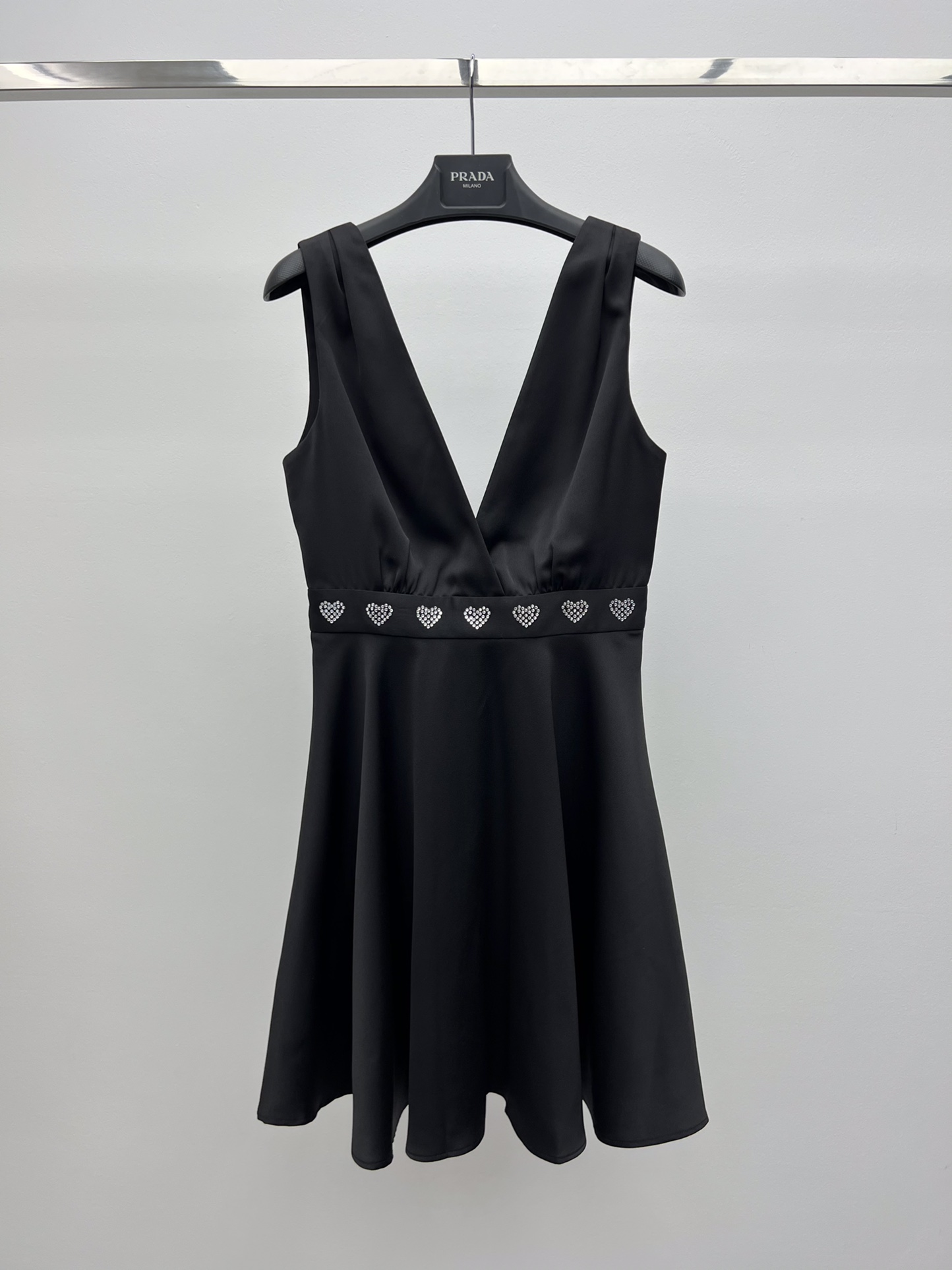 Chiara Ferragni-Inspired V-Neck Rhinestone Black Dress