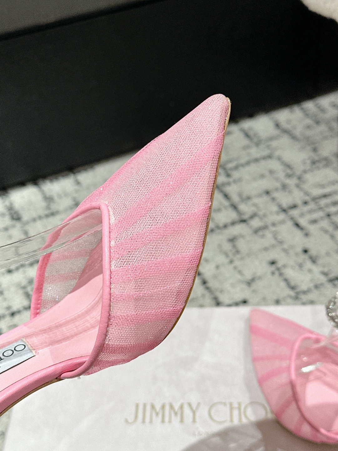 Jimmy Choo Premium Crystal Chain Lace Mesh Pumps