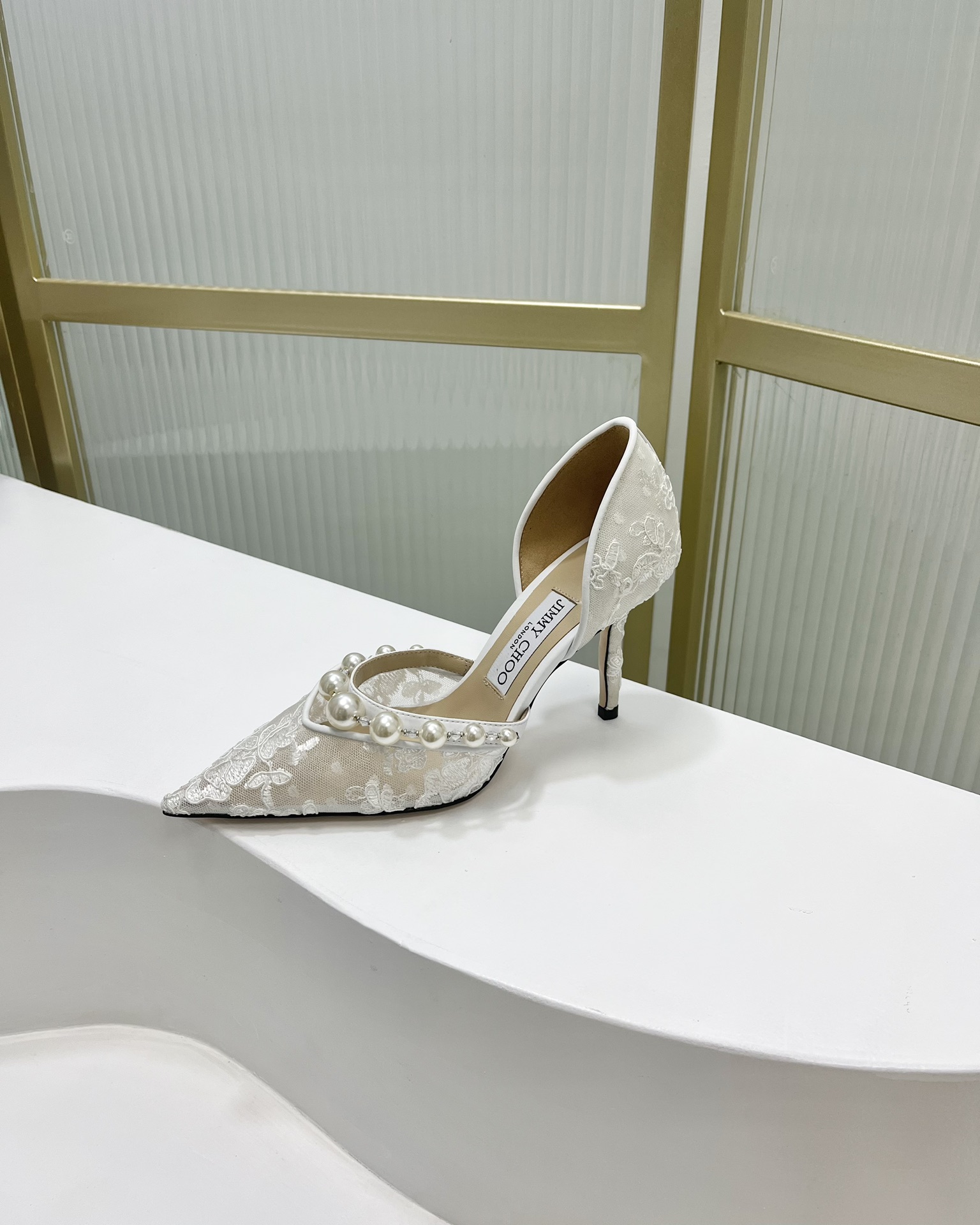 Jimmy choo new pointed toe lace shoes-white