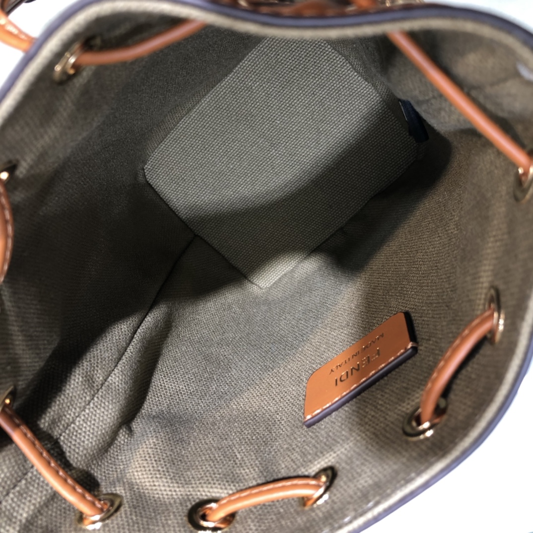 FENDI-Classic Denim FF Logo Embroidered Bucket Bag