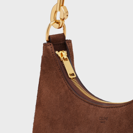 MEDIUM AVA STRAP BAG WITH FRINGES IN SUEDE CALFSKIN BROWN