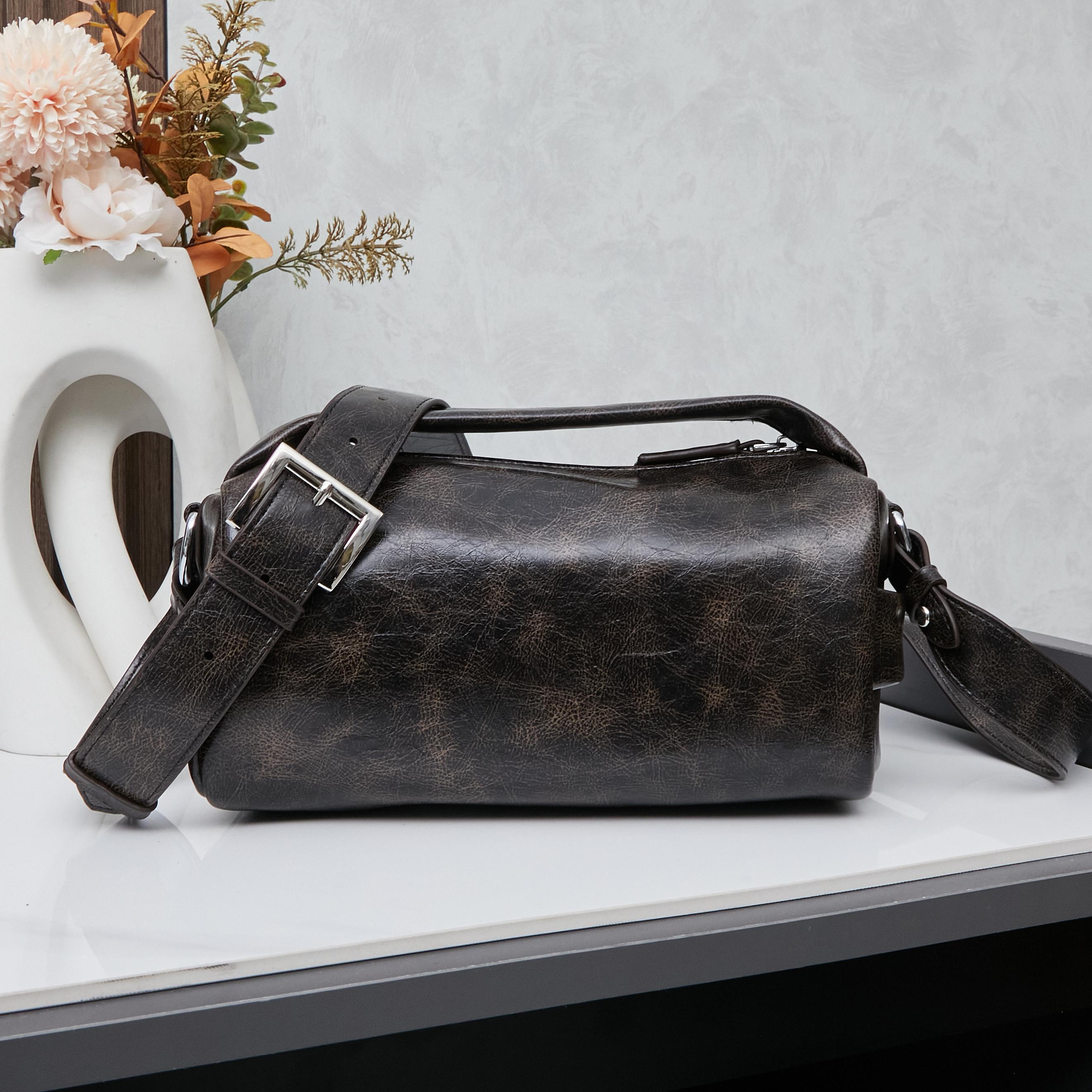 PRADA 25 Runway Collection Unisex Distressed Waxed Leather Lunchbox Bag