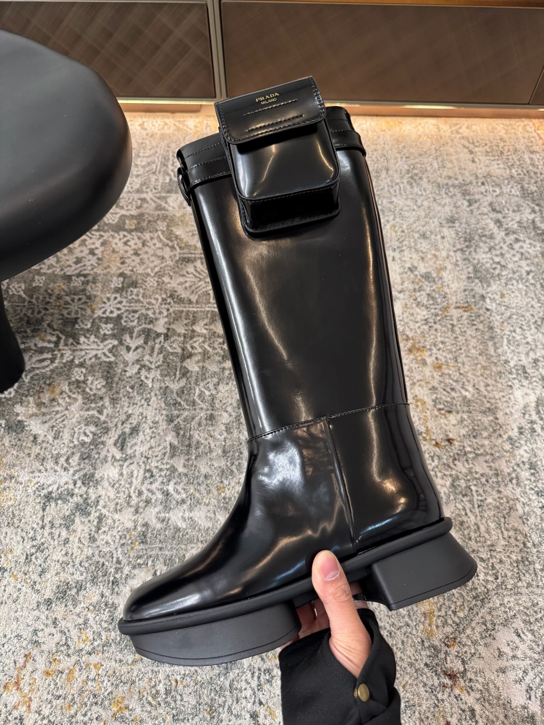 Prada Brushed leather boots with pouch