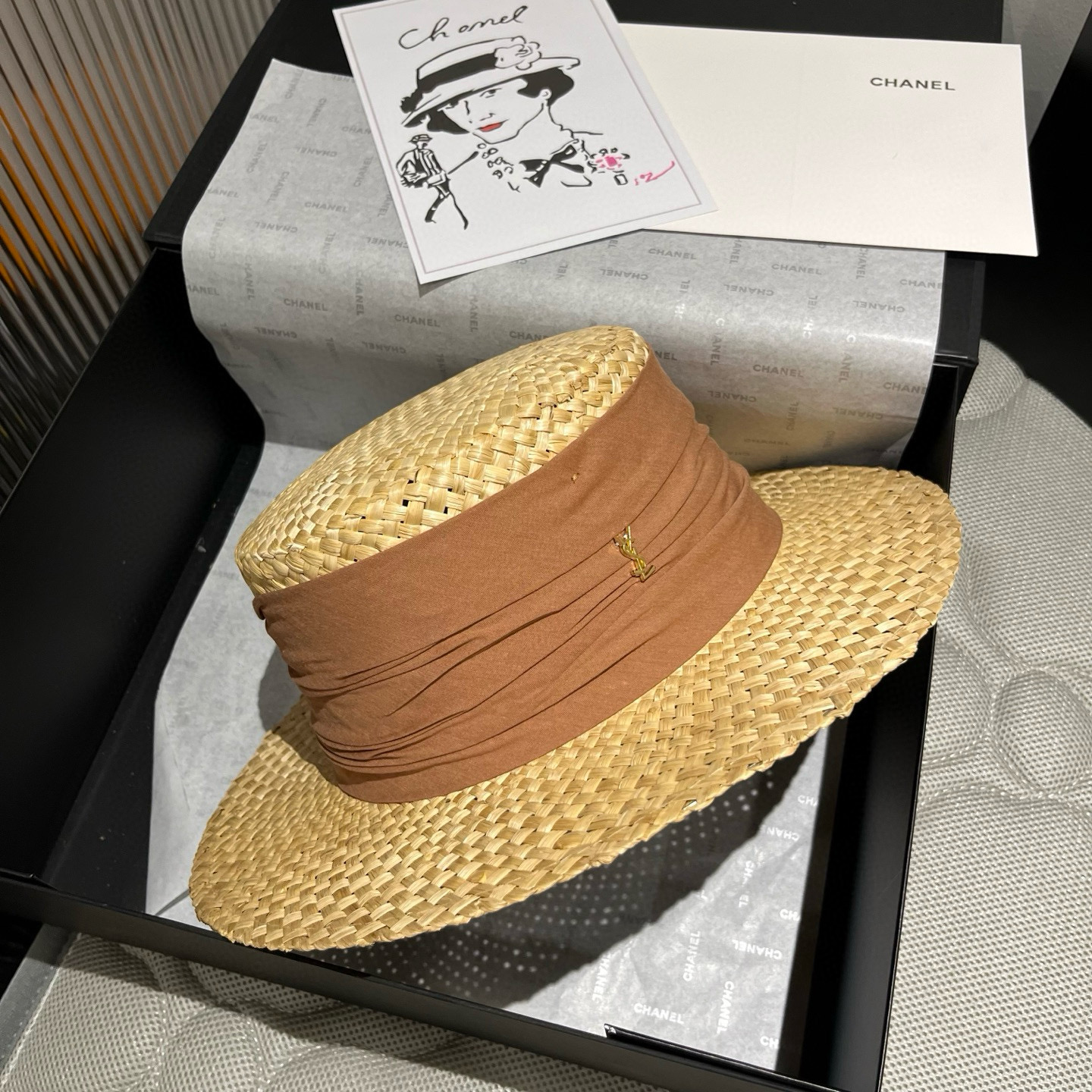 YSL Saint Laurent New Arrival Flat-Top Straw Hat