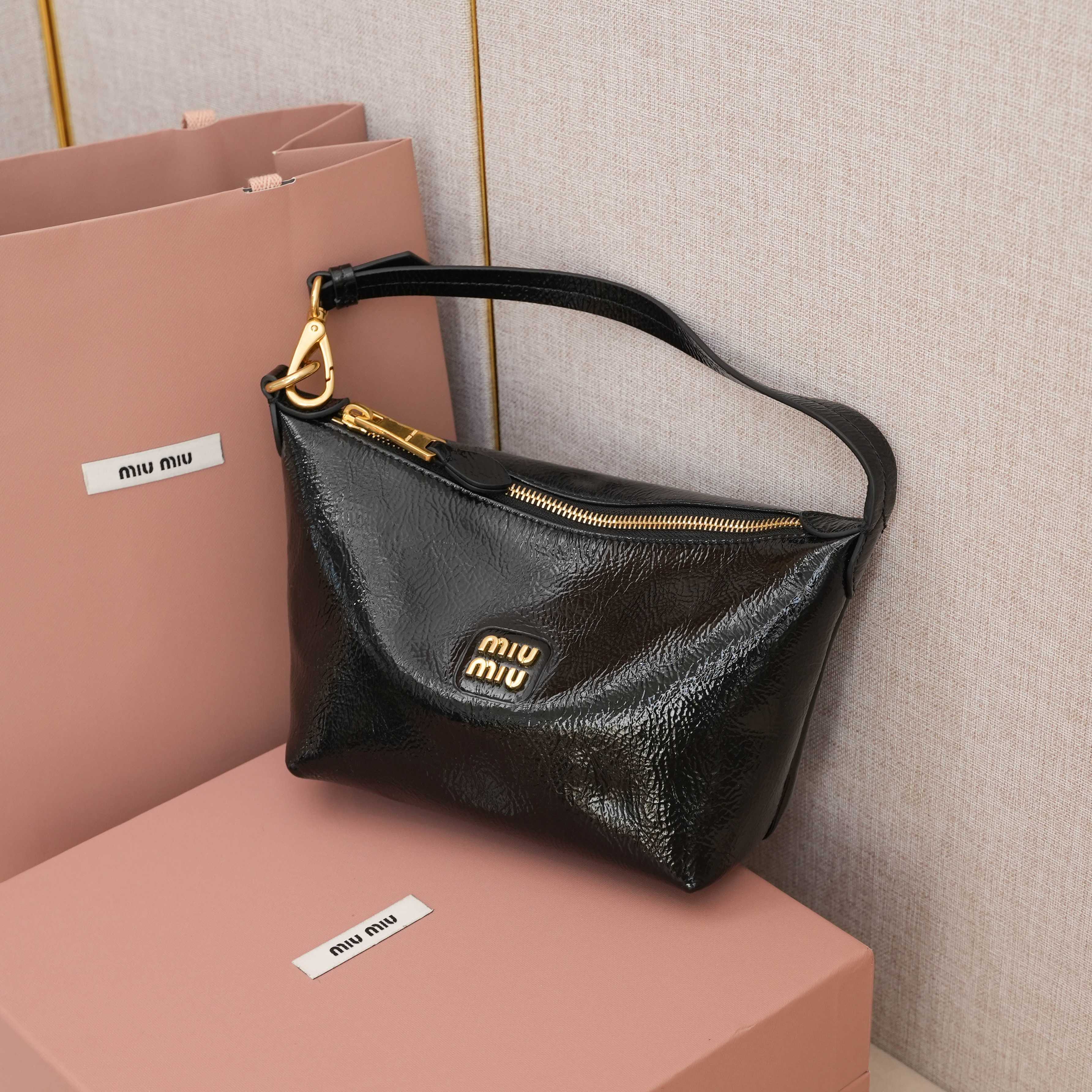 Miu Miu Glossy Crackle-Texture Lunch Tote