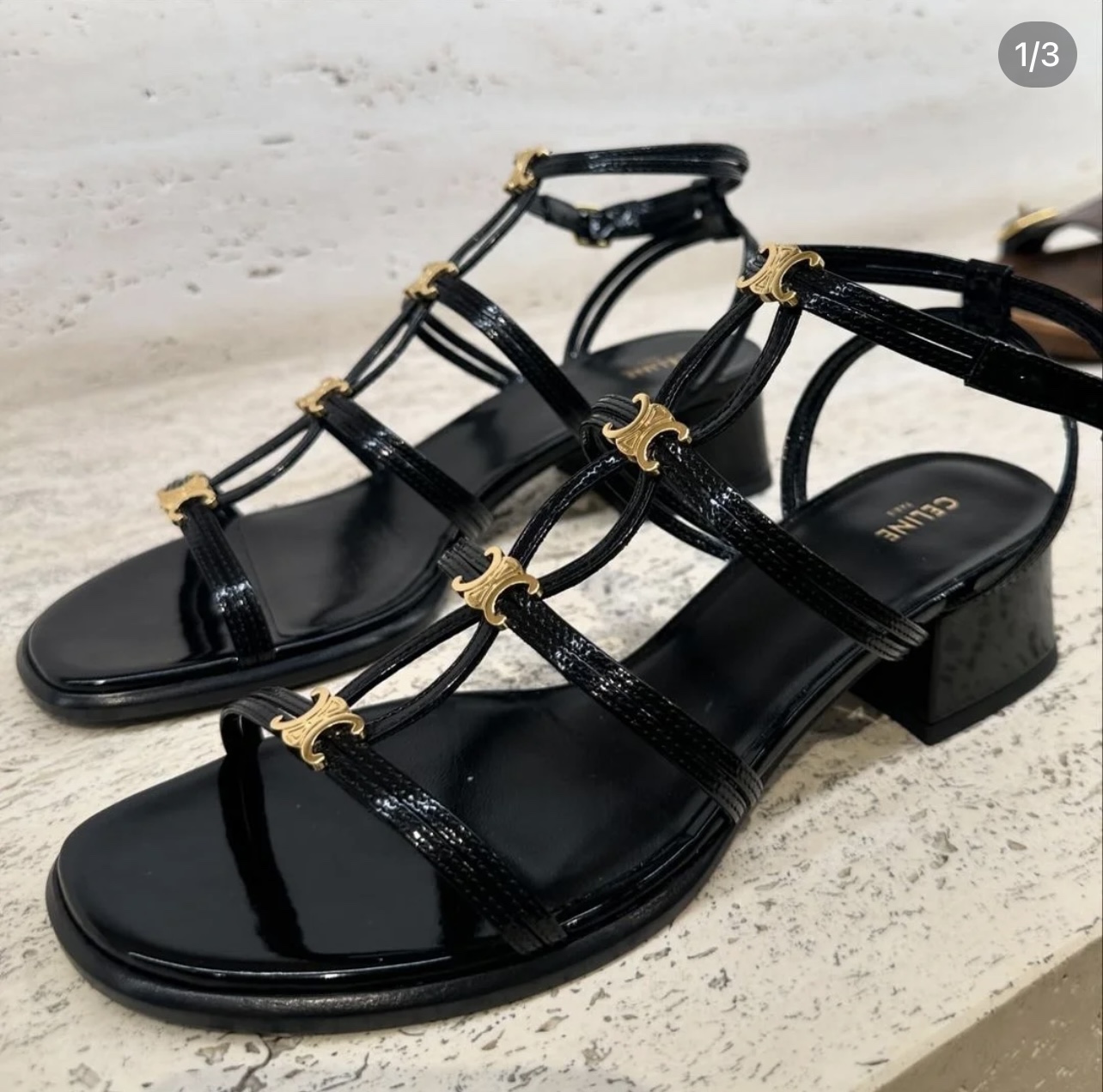CELINE CLEMENCE MULTI TRIOMPHE SANDAL IN GLOSSY CALFSKIN