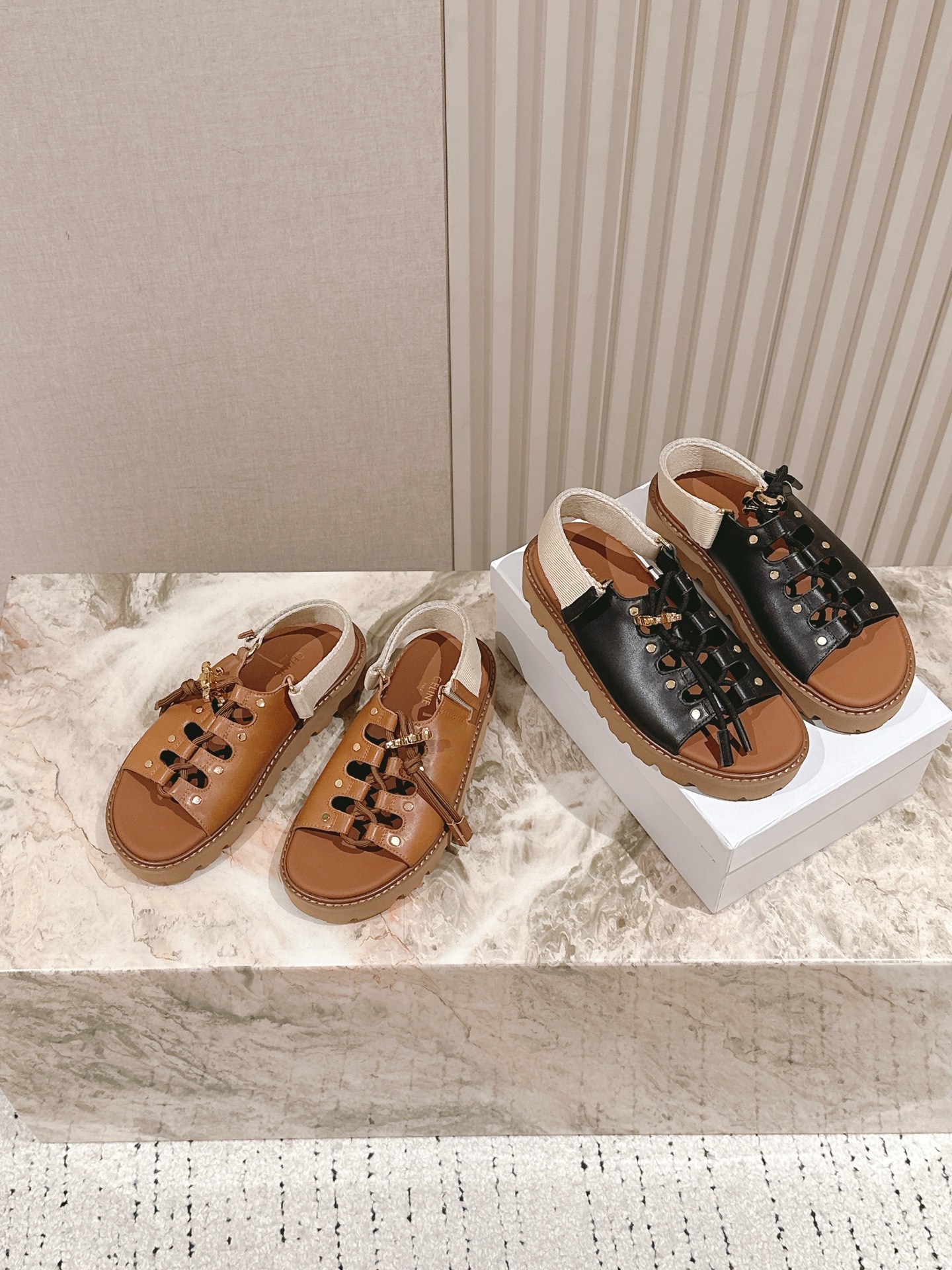 CELINE Triomphe British-Style Roman Flat Sandals & Slides Series