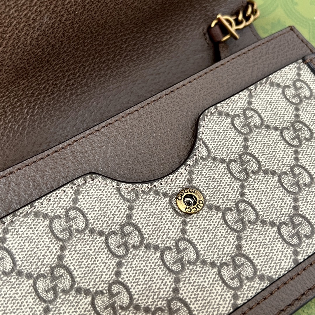 Gucci Beige GG Supreme Canvas Web Queen Margaret Chain Wallet