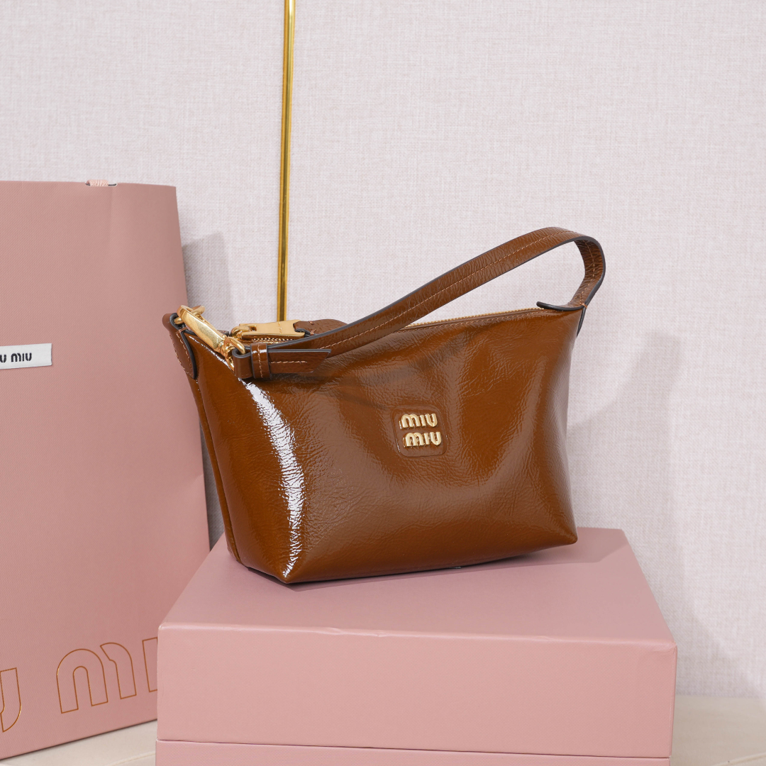 Miu Miu Glossy Crackle-Texture Lunch Tote