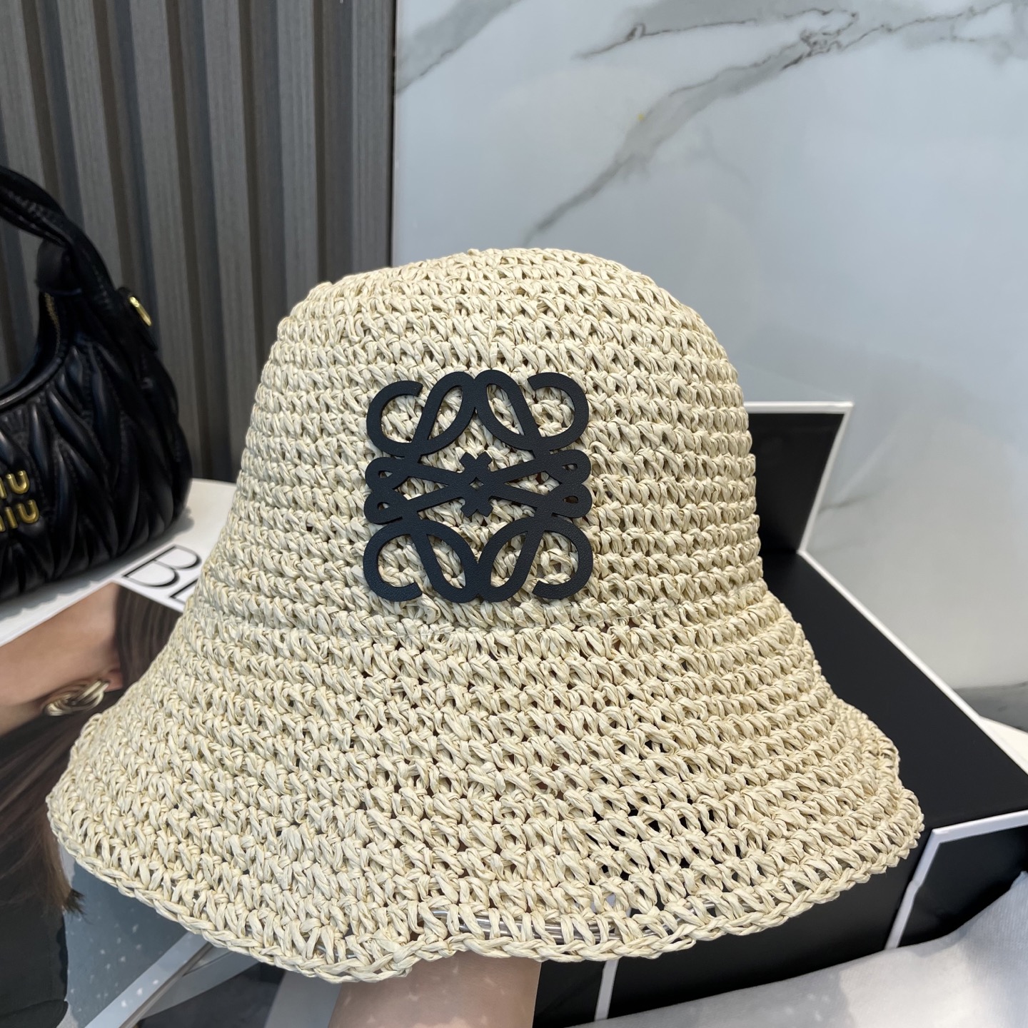 Loewe Crochet Raffia Hat in Off-White